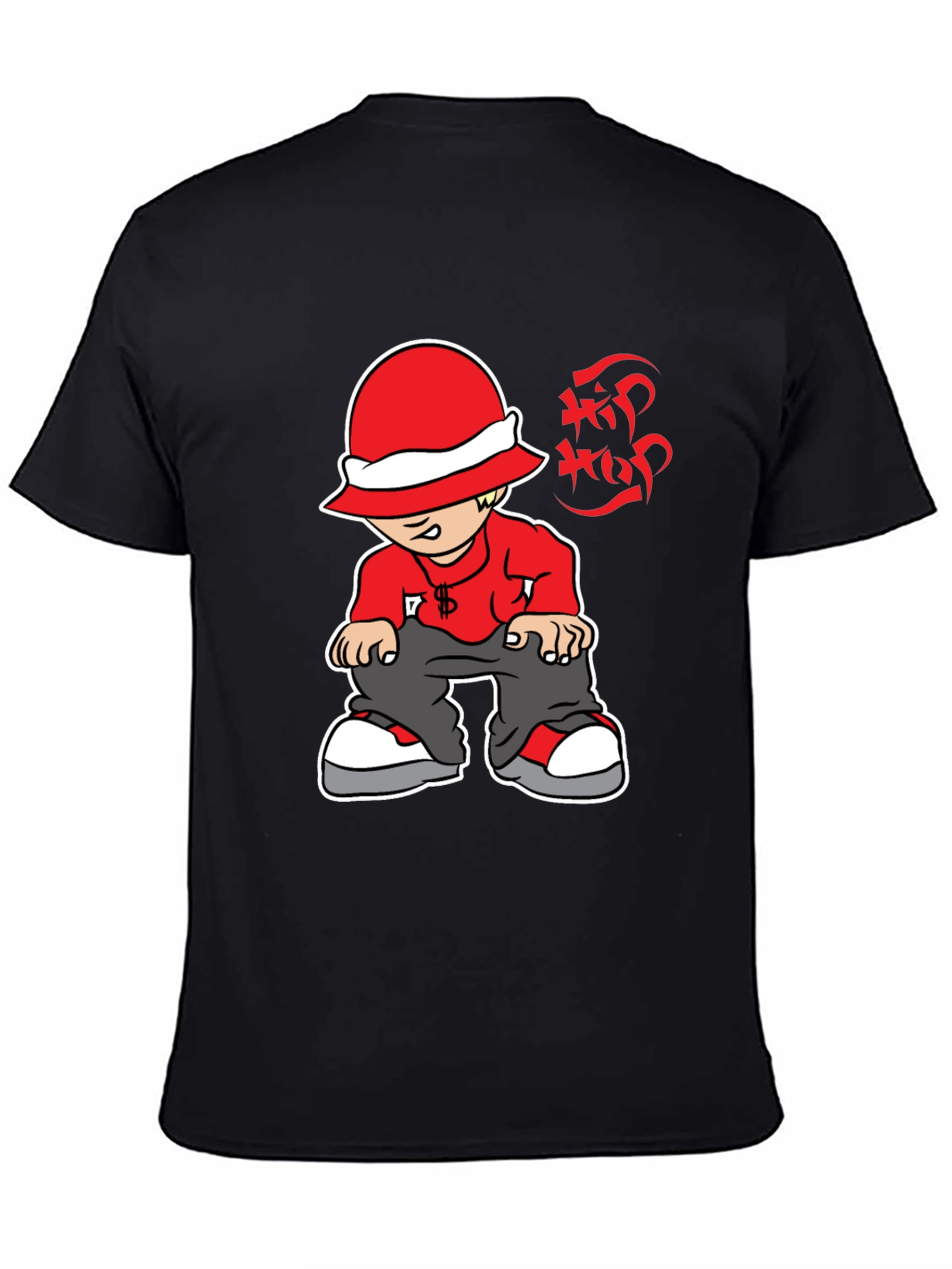 Black Hip Hop Cartoon Graphic Black T-Shirt view 4