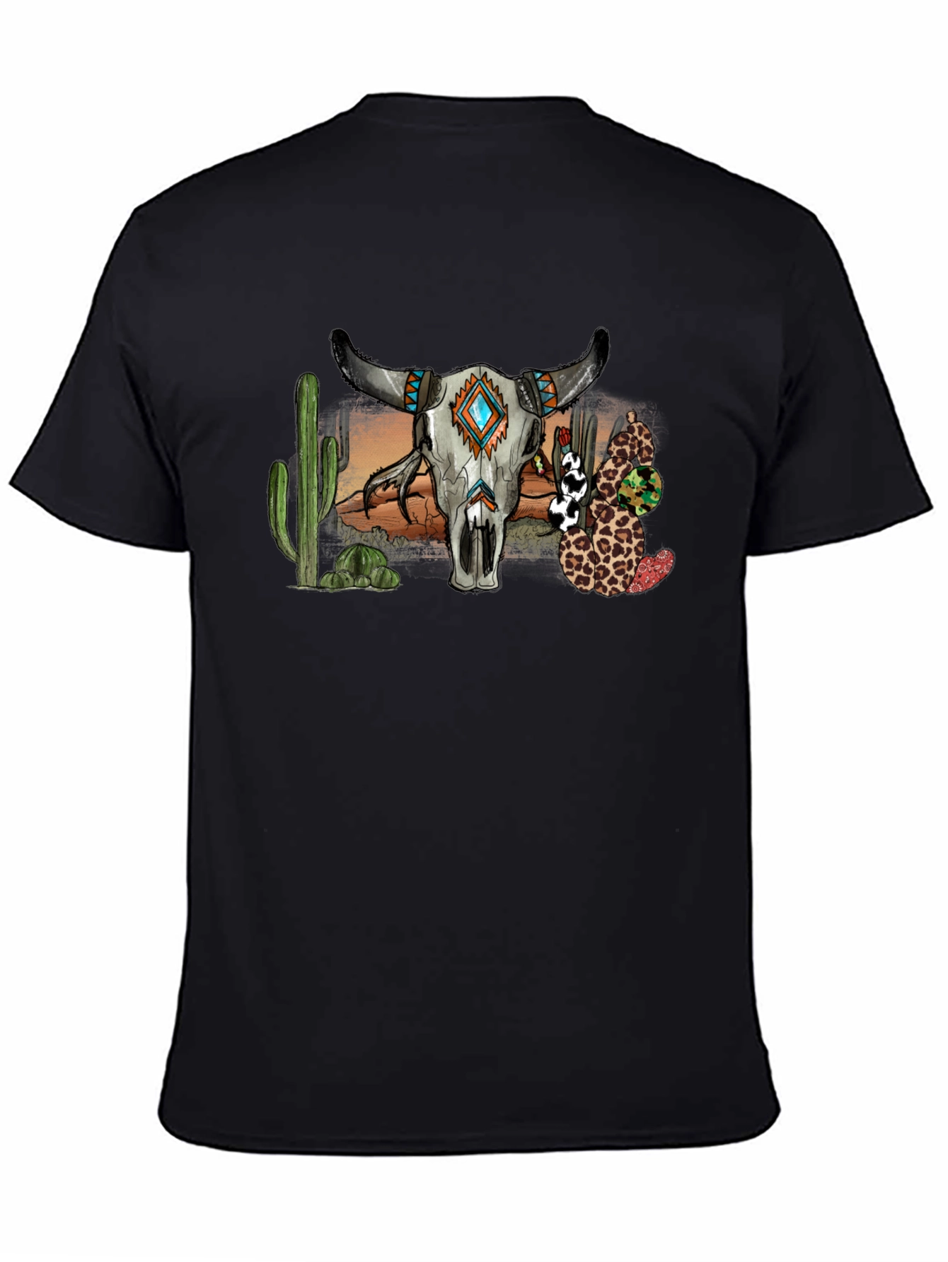 Black Western Bull Skull Graphic T-Shirt view 4