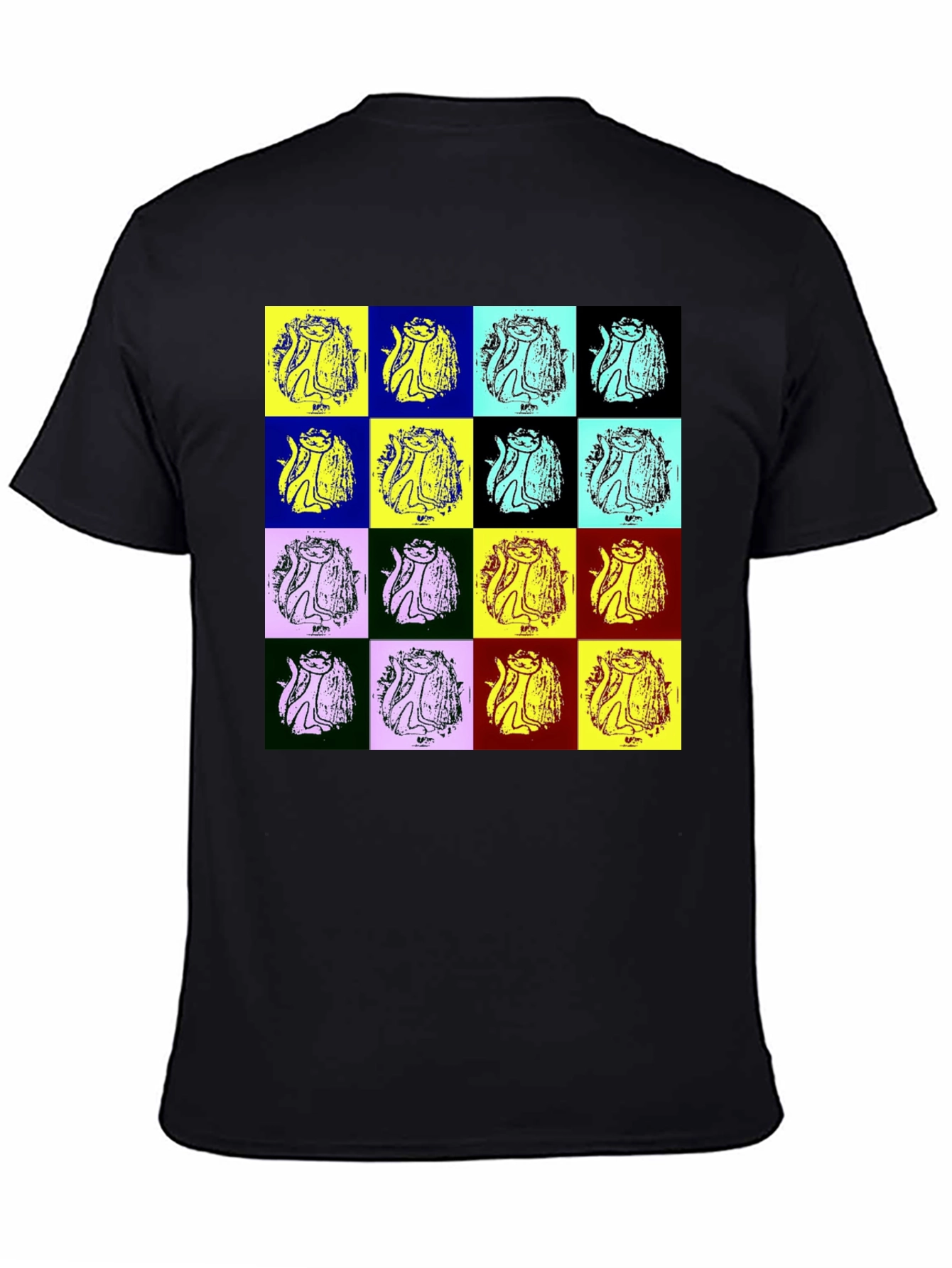 Black Pop Art Cat Graphic Black T-Shirt view 4