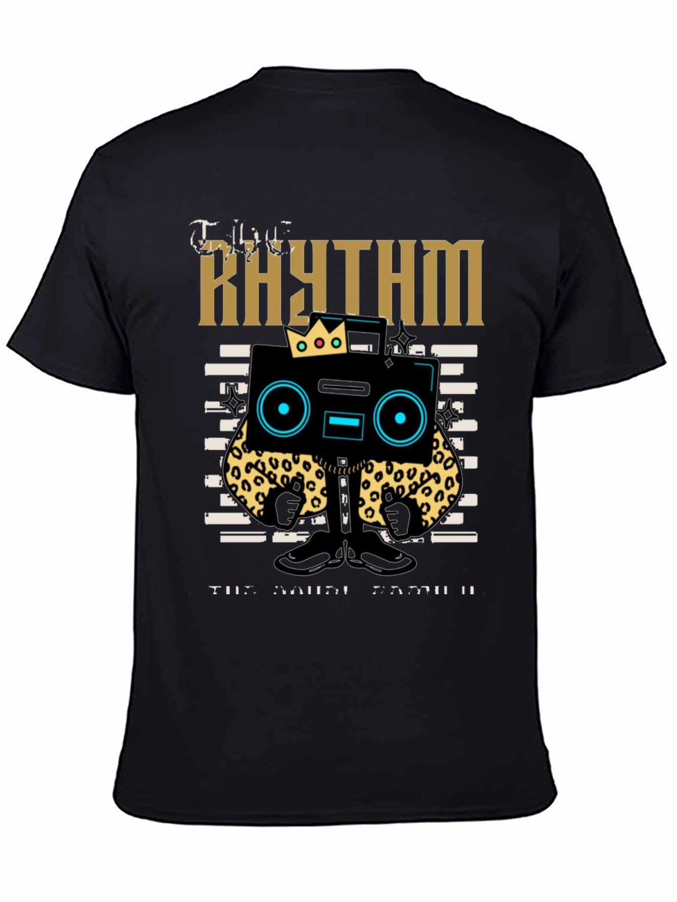 Black Rhythm Graphic Tee - Cool Cartoon Boombox Design view 4