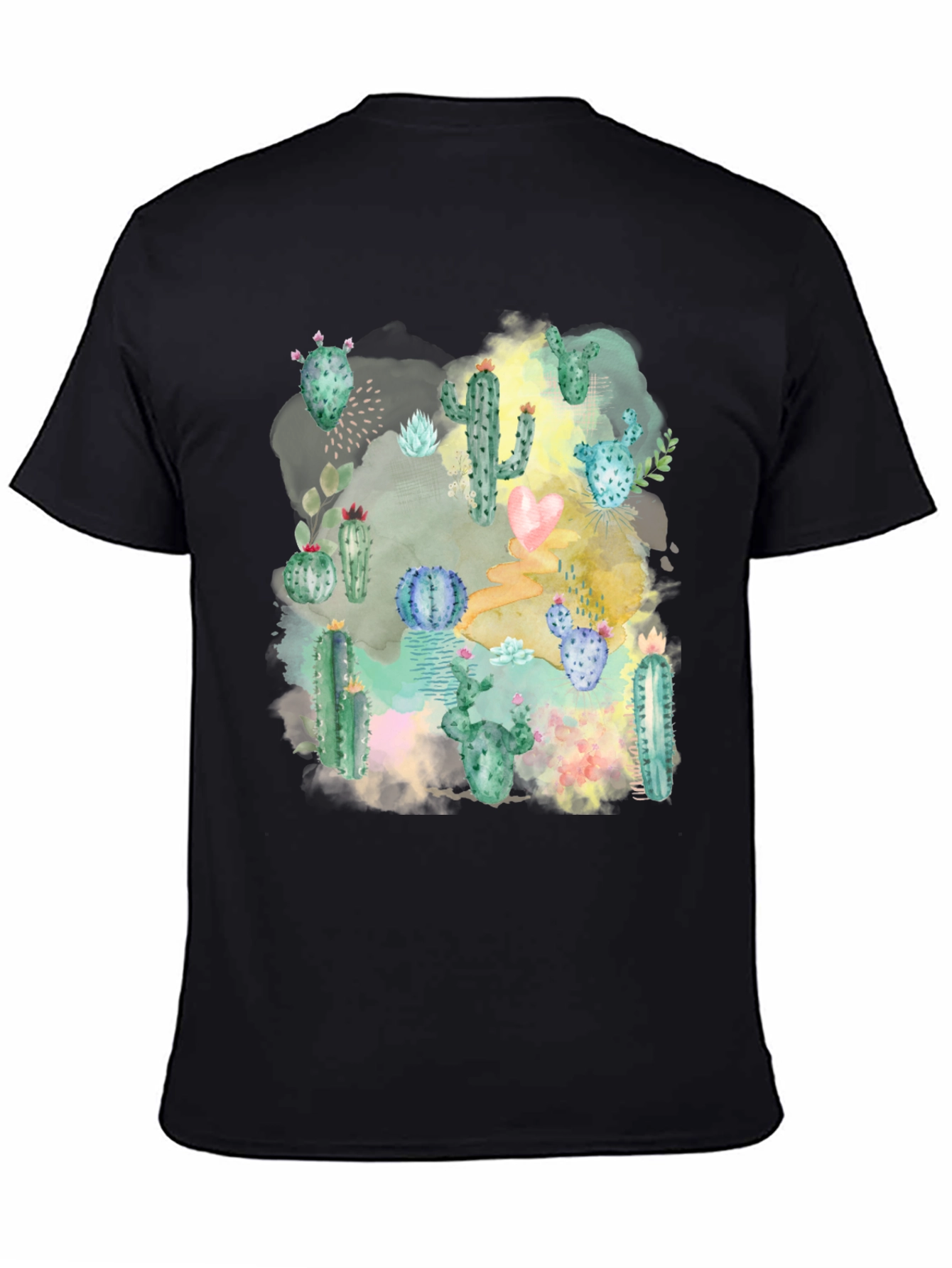 Black Cactus Watercolor Graphic Tee - Stylish Desert Design view 4