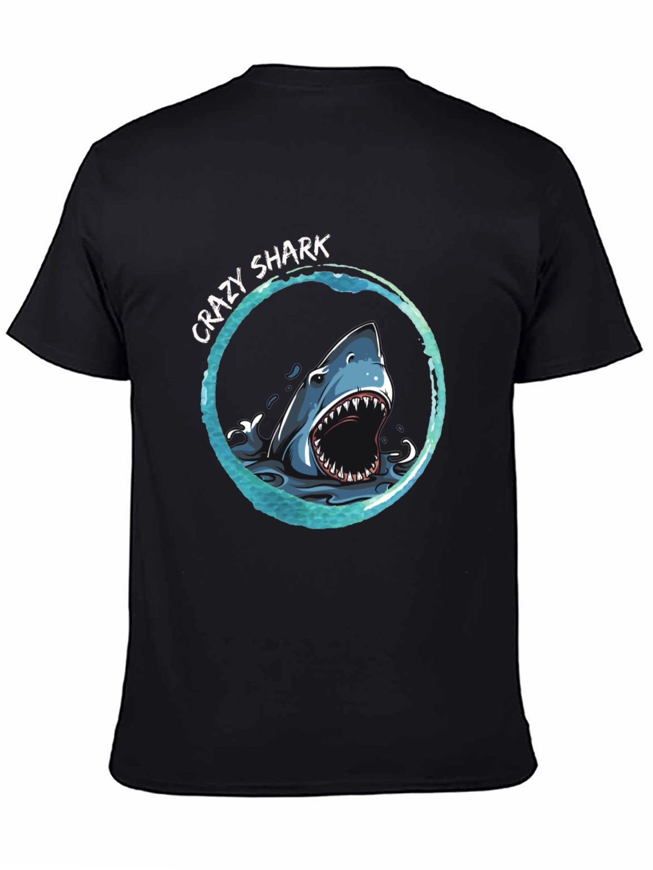 Black Crazy Shark Graphic Print T-Shirt view 4