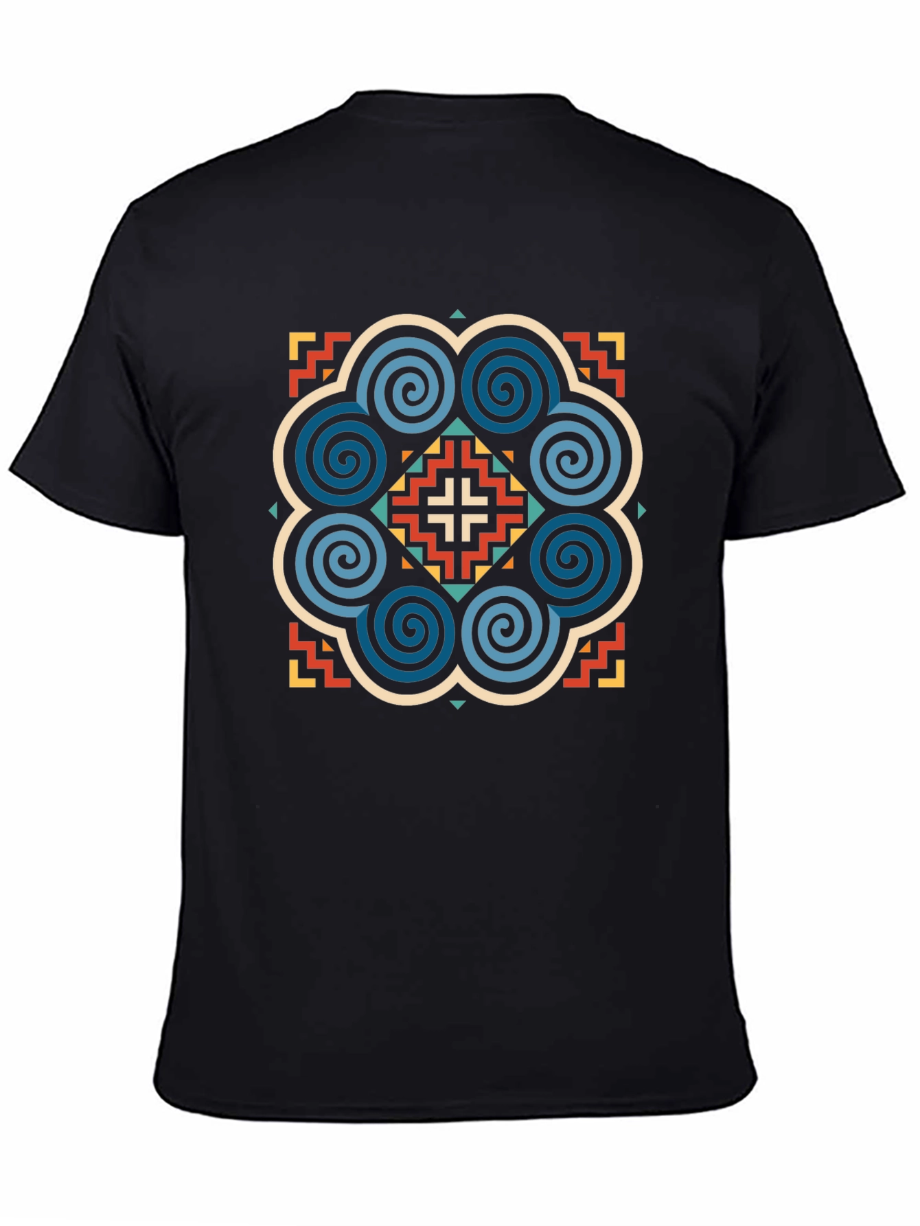 Black Geometric Pattern Black Graphic Tee view 4