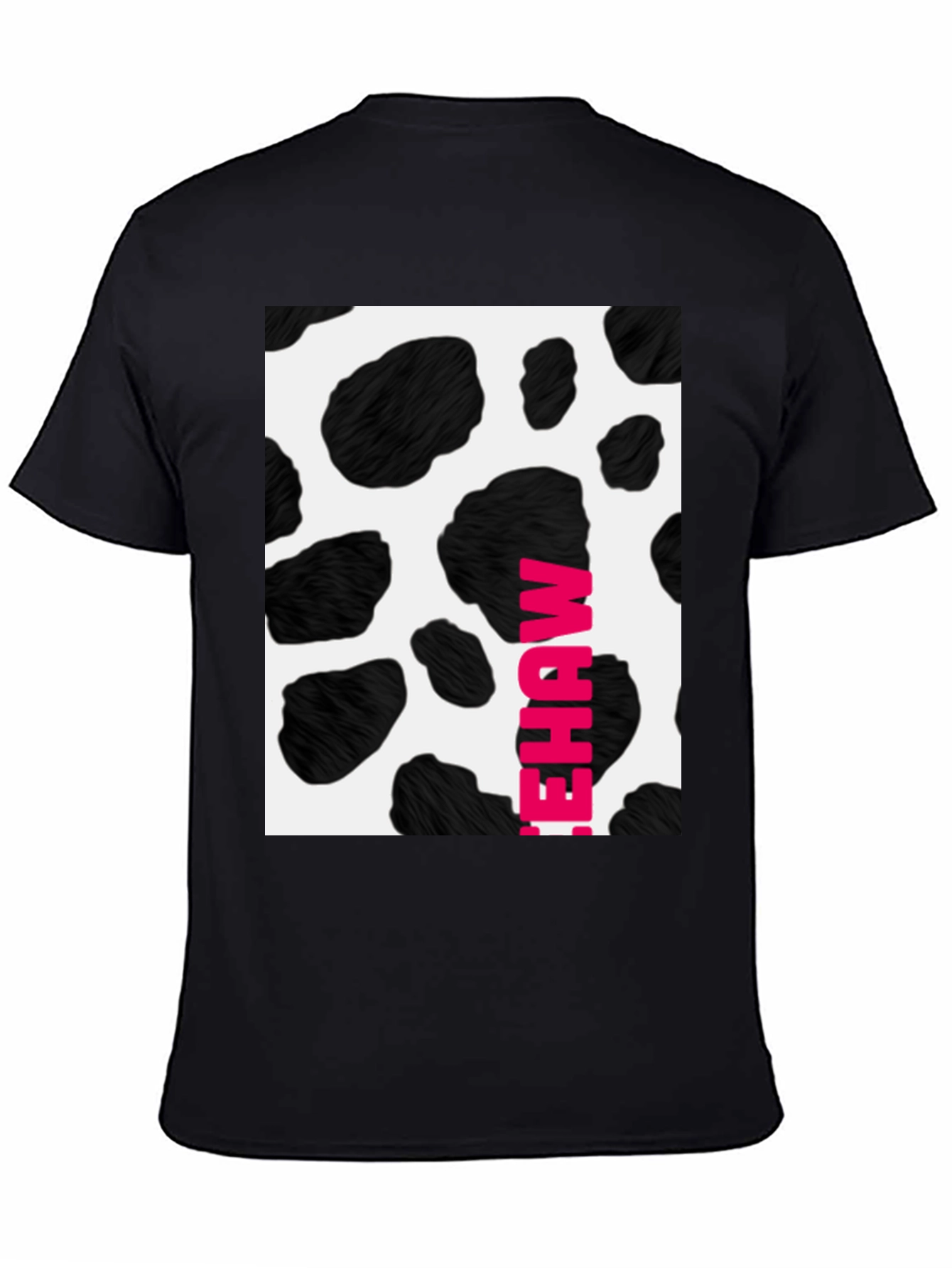 Black Cow Print T-Shirt with Pink Lettering view 4