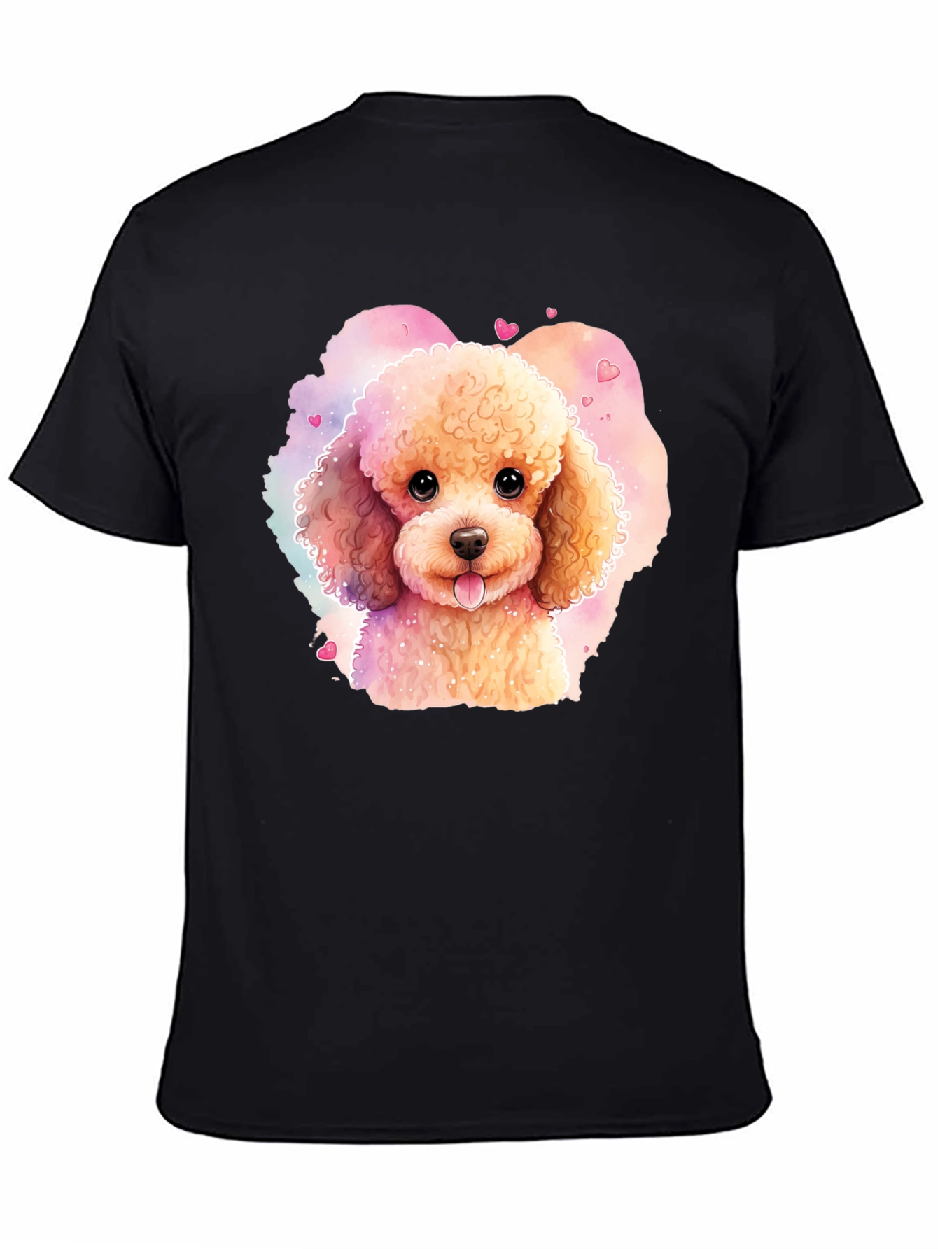 Black Cute Poodle Watercolor T-Shirt view 4