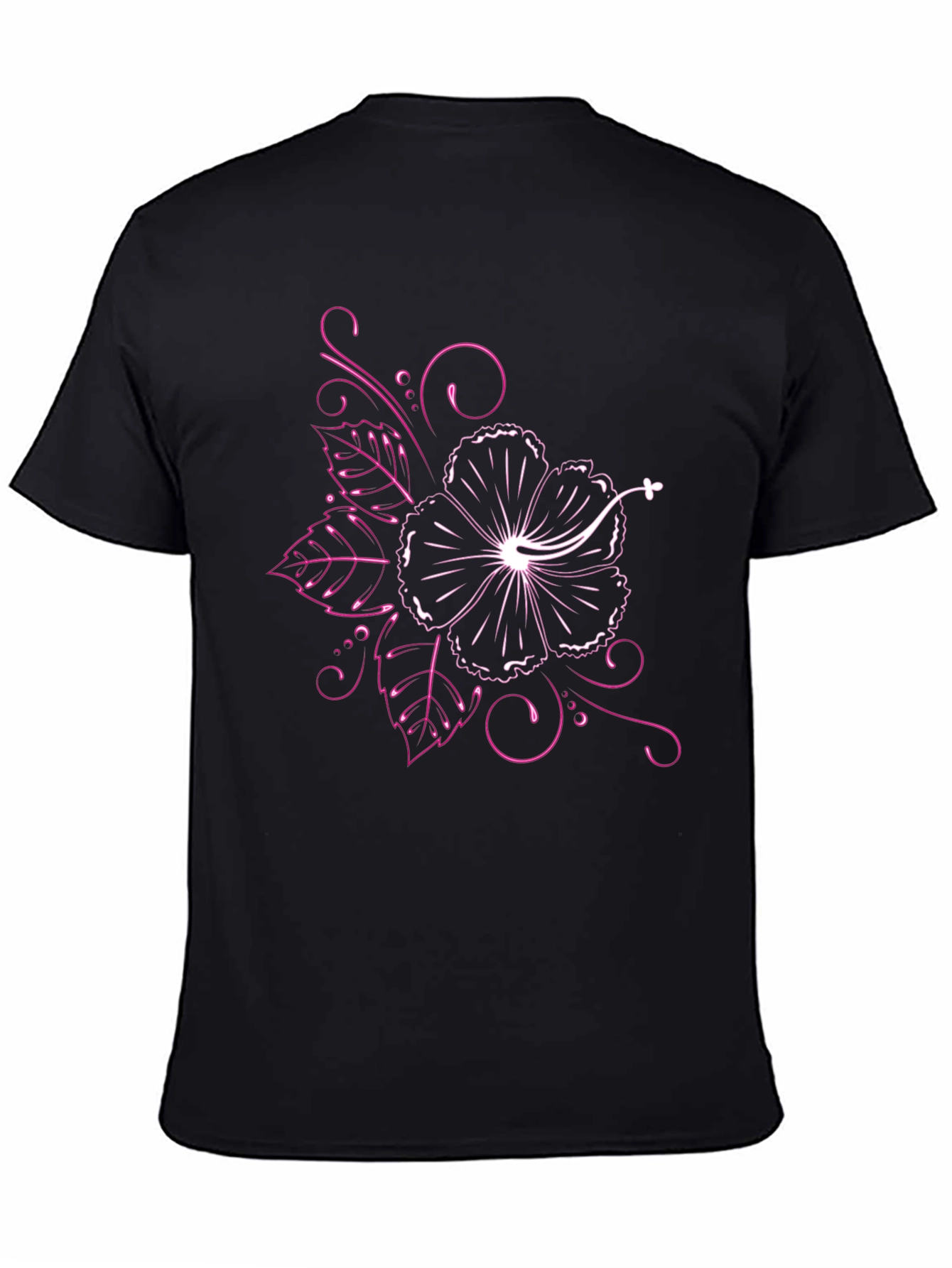 Black T-Shirt with Floral Hibiscus Design - 4