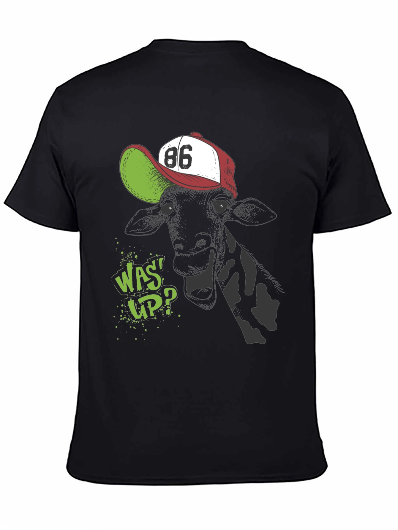 Black Cool Cow T-Shirt - 'Was Up?' Design view 4