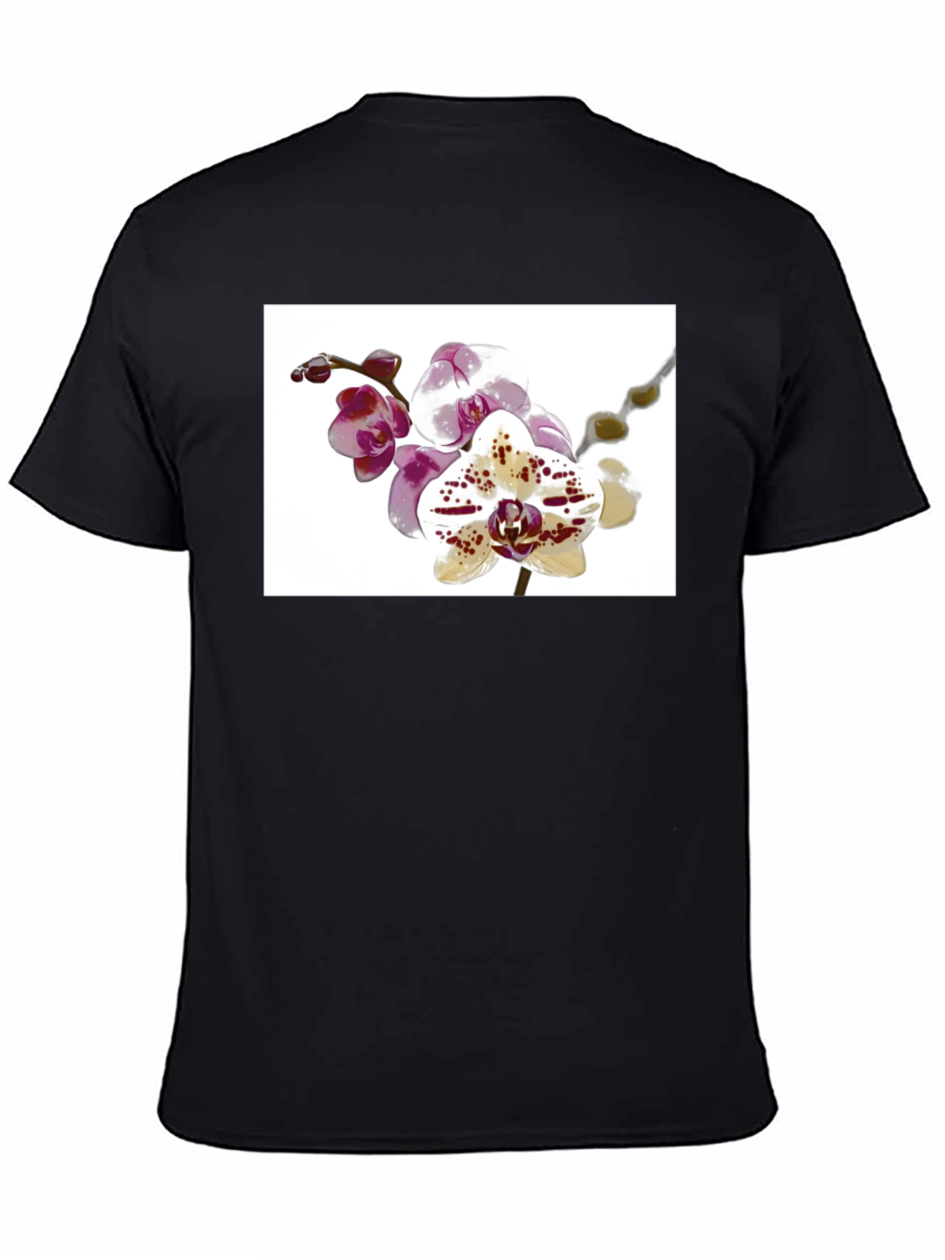 Black Floral Orchid Print Black T-Shirt view 4