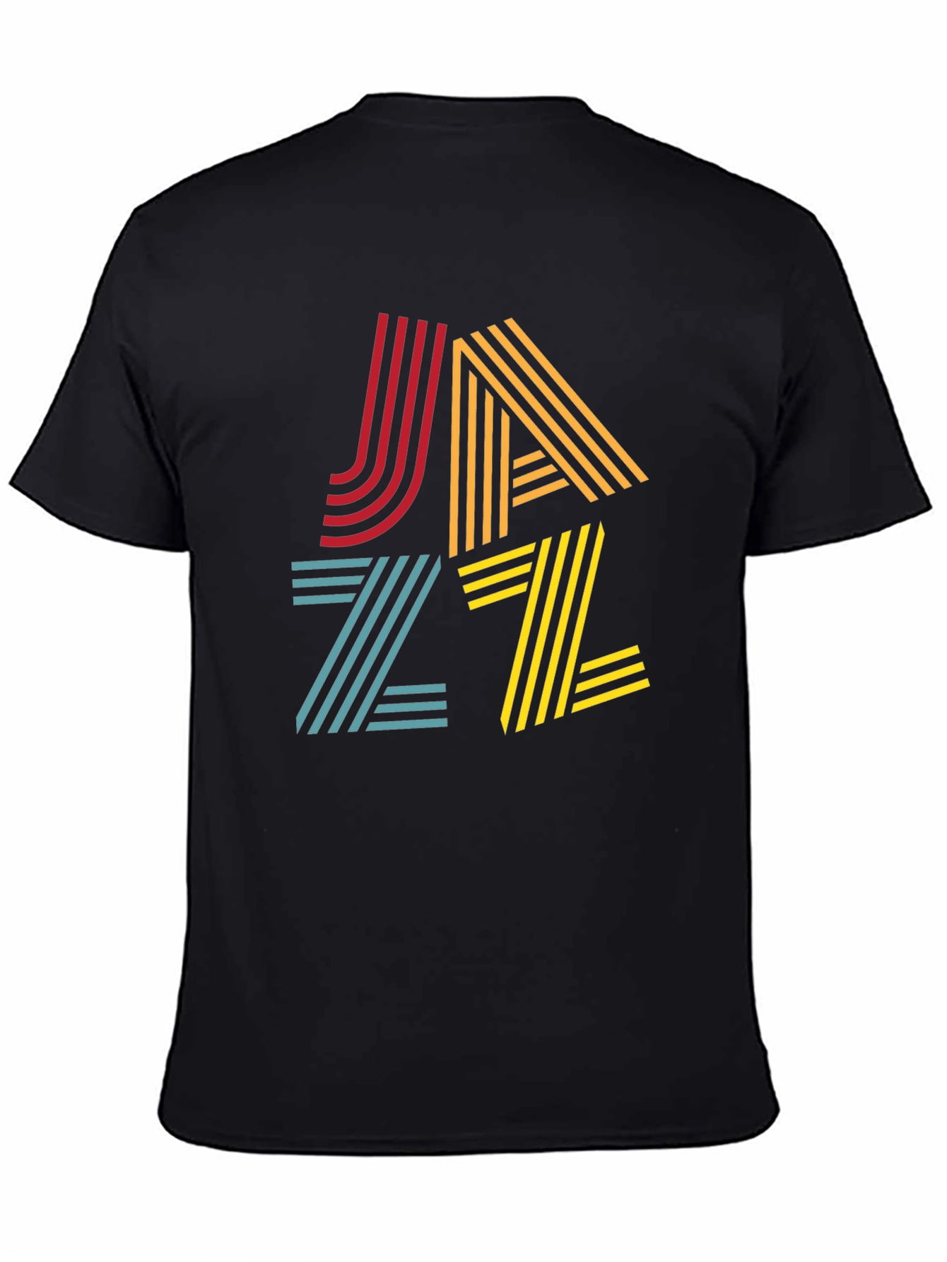 Black Retro Jazz T-Shirt: Colorful Striped Graphic Tee view 4
