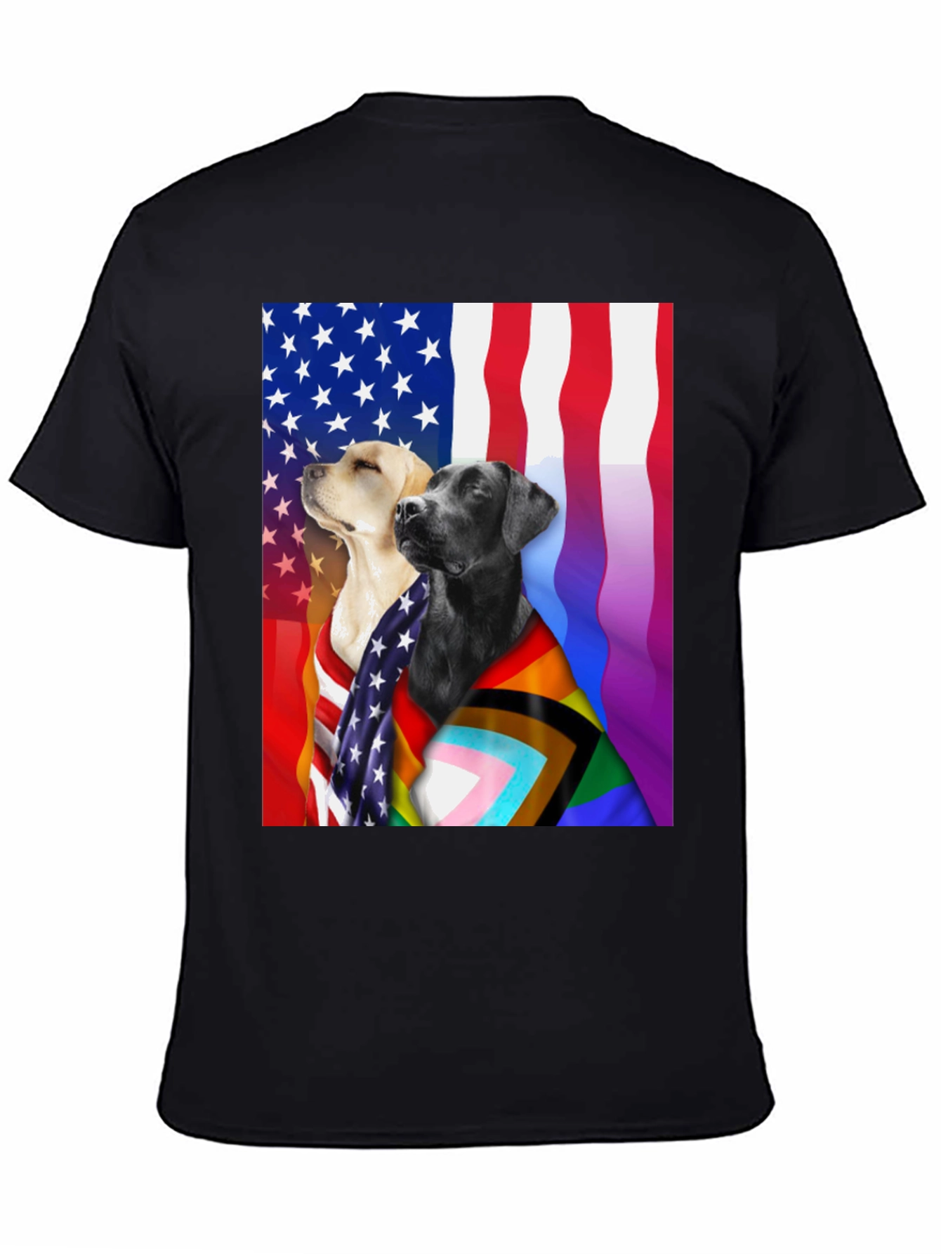 Black Patriotic Pride Dogs T-Shirt - American & LGBTQ+ Flags view 4