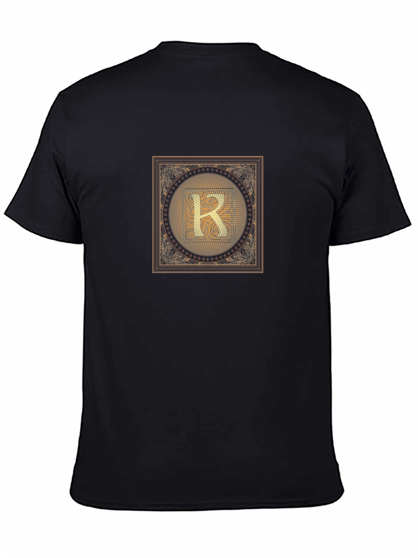 Black Golden Letter R Graphic Print Black T-Shirt view 4