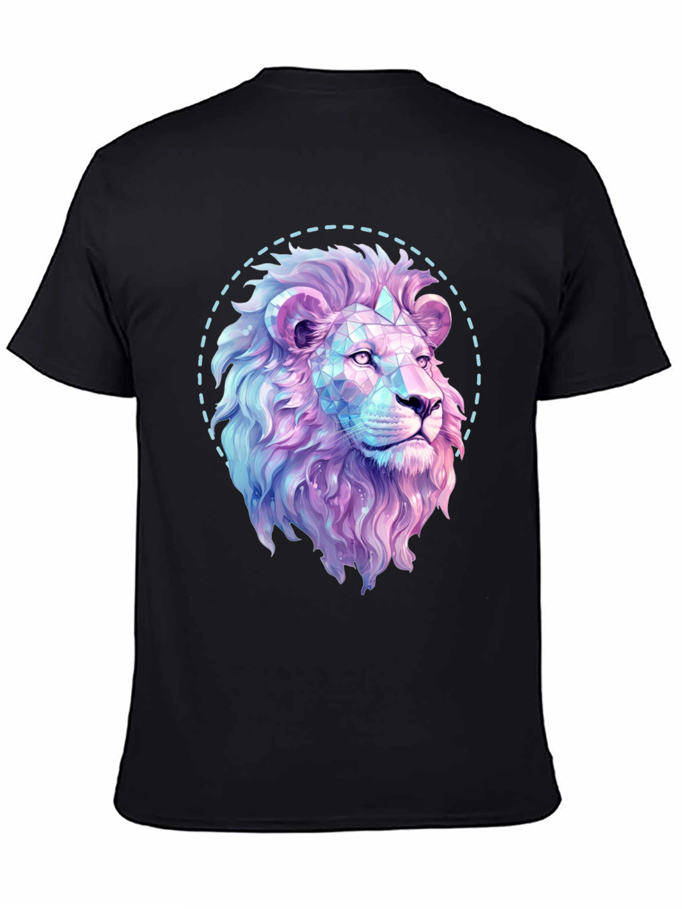 Black Geometric Lion Graphic Print Black T-Shirt view 4
