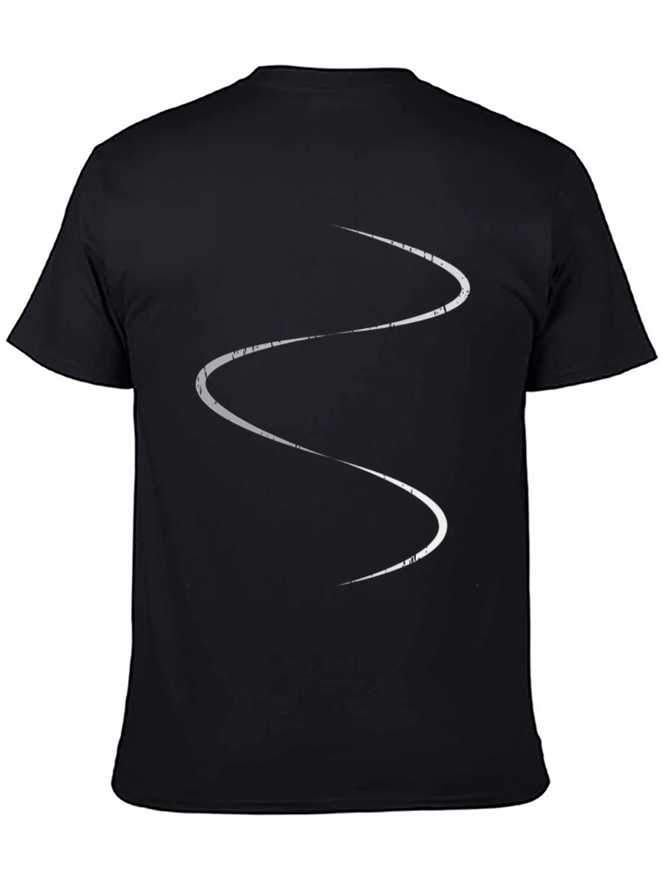 Black Men's Black T-Shirt with Abstract White Line Design view 4