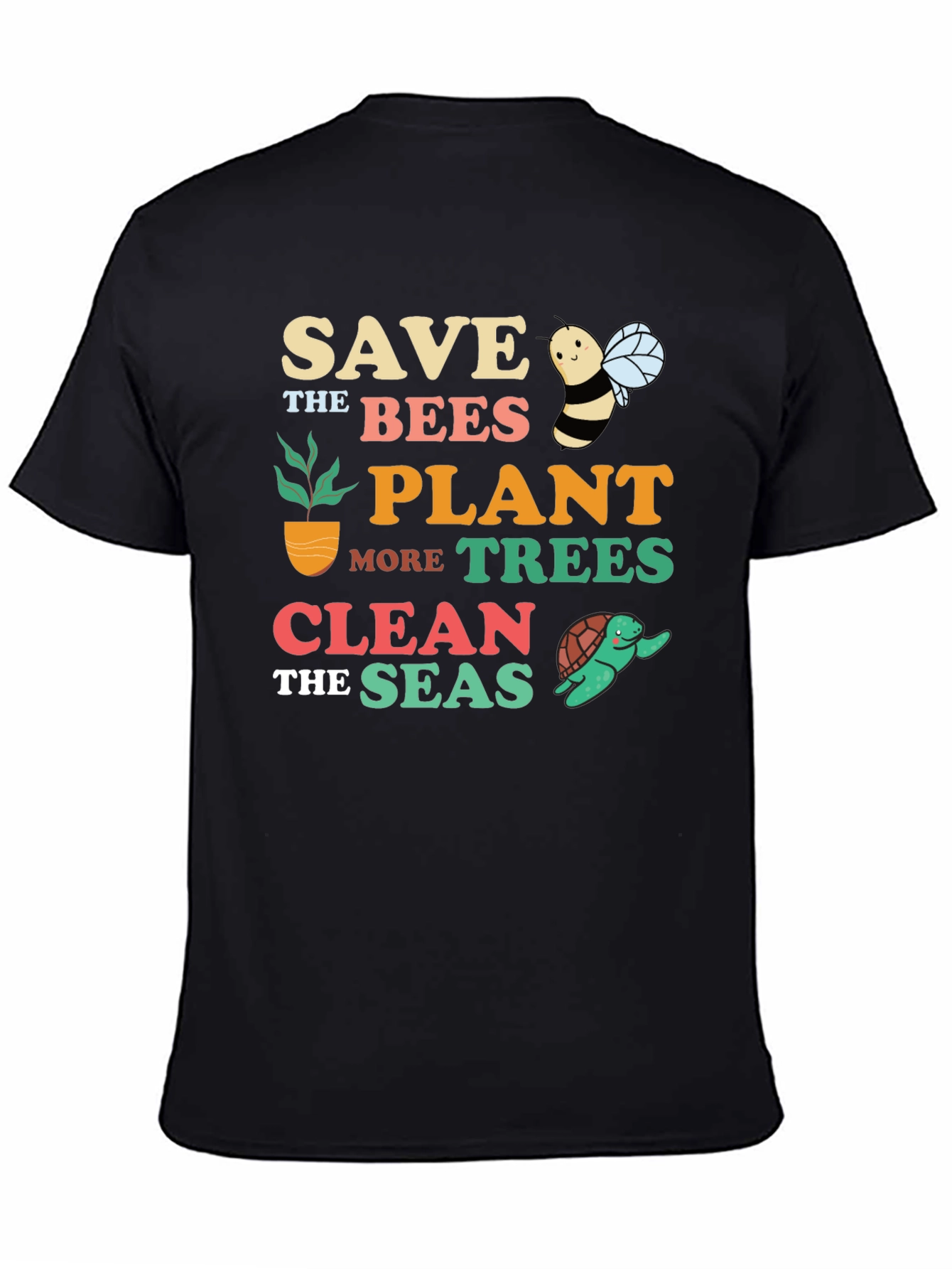 Black Save the Bees Graphic T-Shirt - Earth Day Apparel view 4