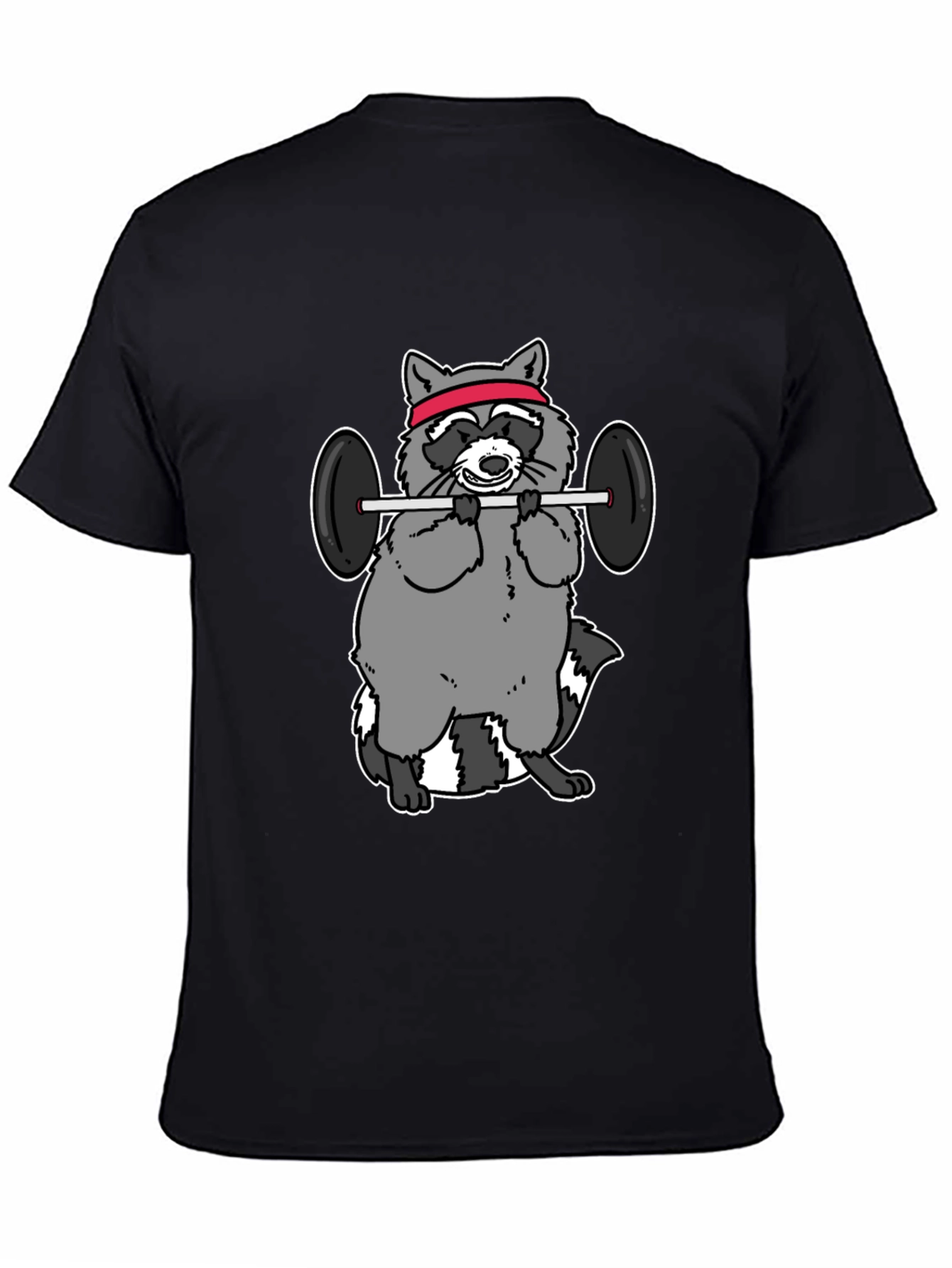 Black Raccoon Lifting Weights Funny Graphic T-Shirt view 4