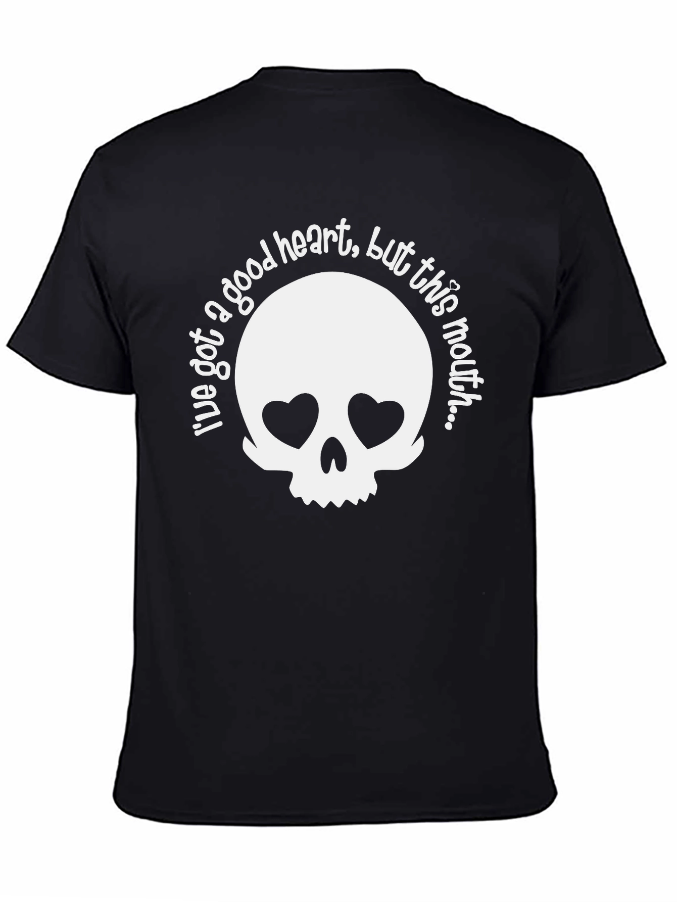Black Heart Eyed Skull Graphic Tee - Good Heart, Bad Mouth! view 4