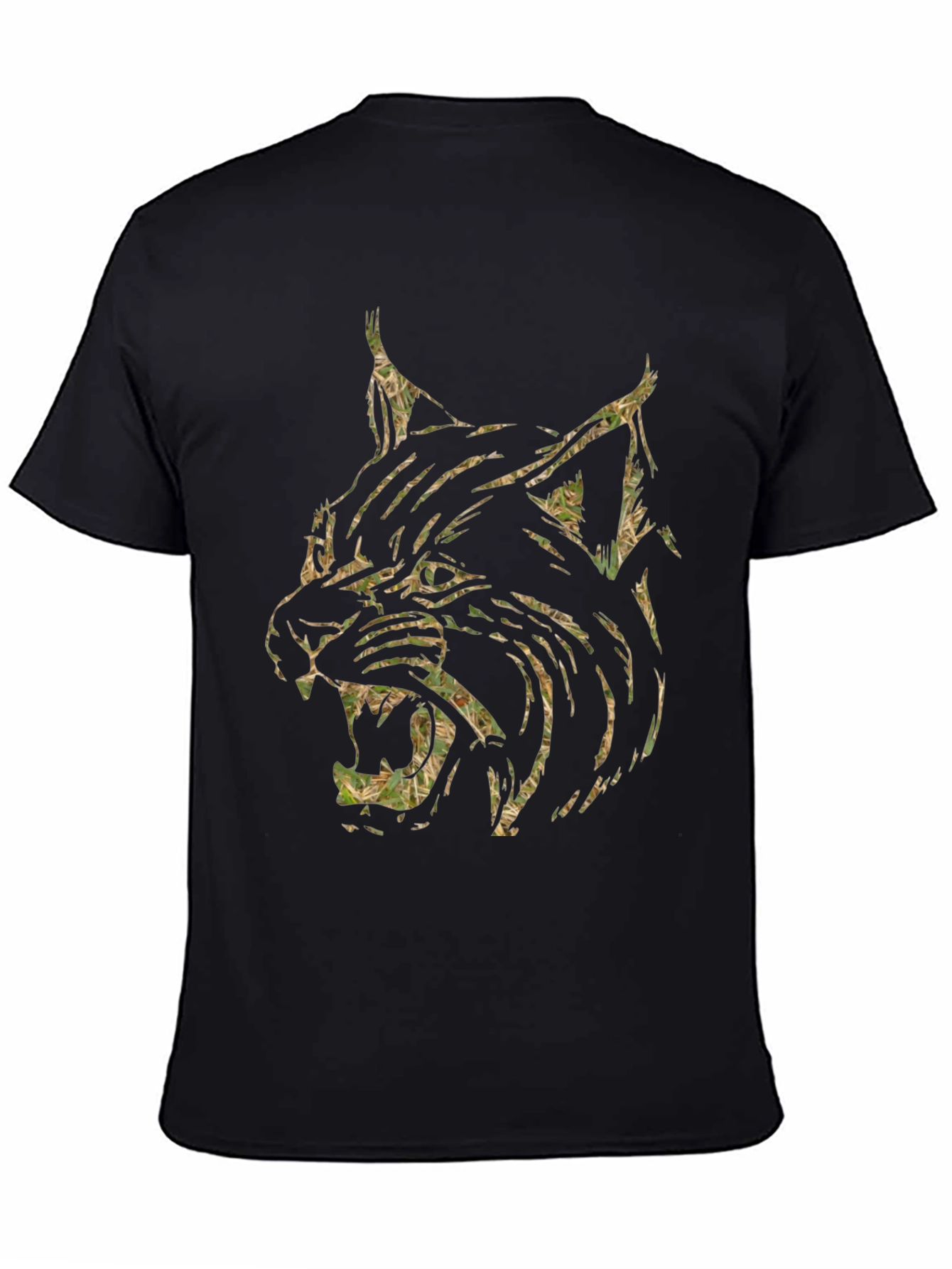 Black Men's Black T-Shirt with Camo Lynx Graphic view 4