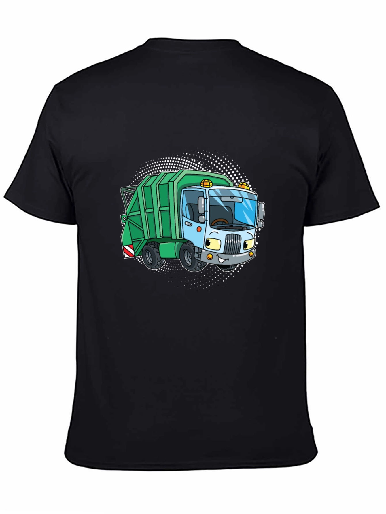 Black Garbage Truck Cartoon T-Shirt - Black Crew Neck Tee view 4