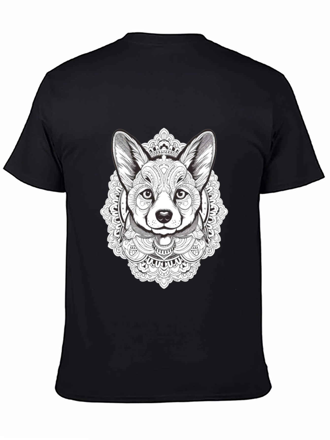 Black Corgi Mandala Graphic Tee - Stylish Dog Lover's T-Shirt view 4