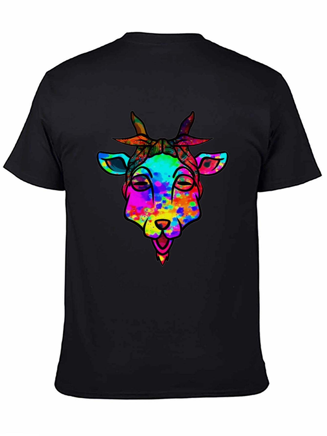 Black Colorful Goat Graphic Tee - Black Cotton Blend view 4