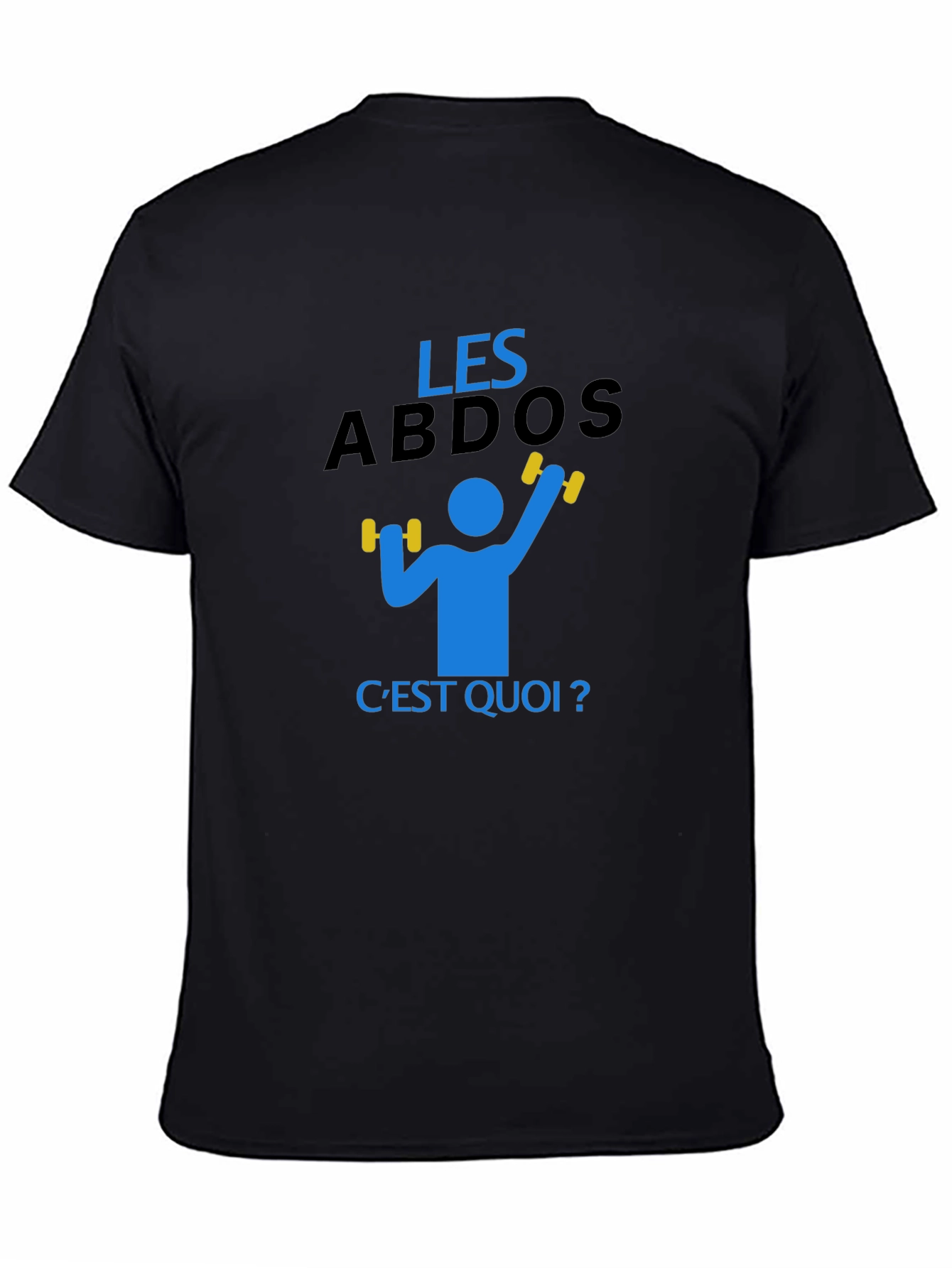 Black Funny "Les Abdos C'est Quoi" Gym Workout T-Shirt view 4