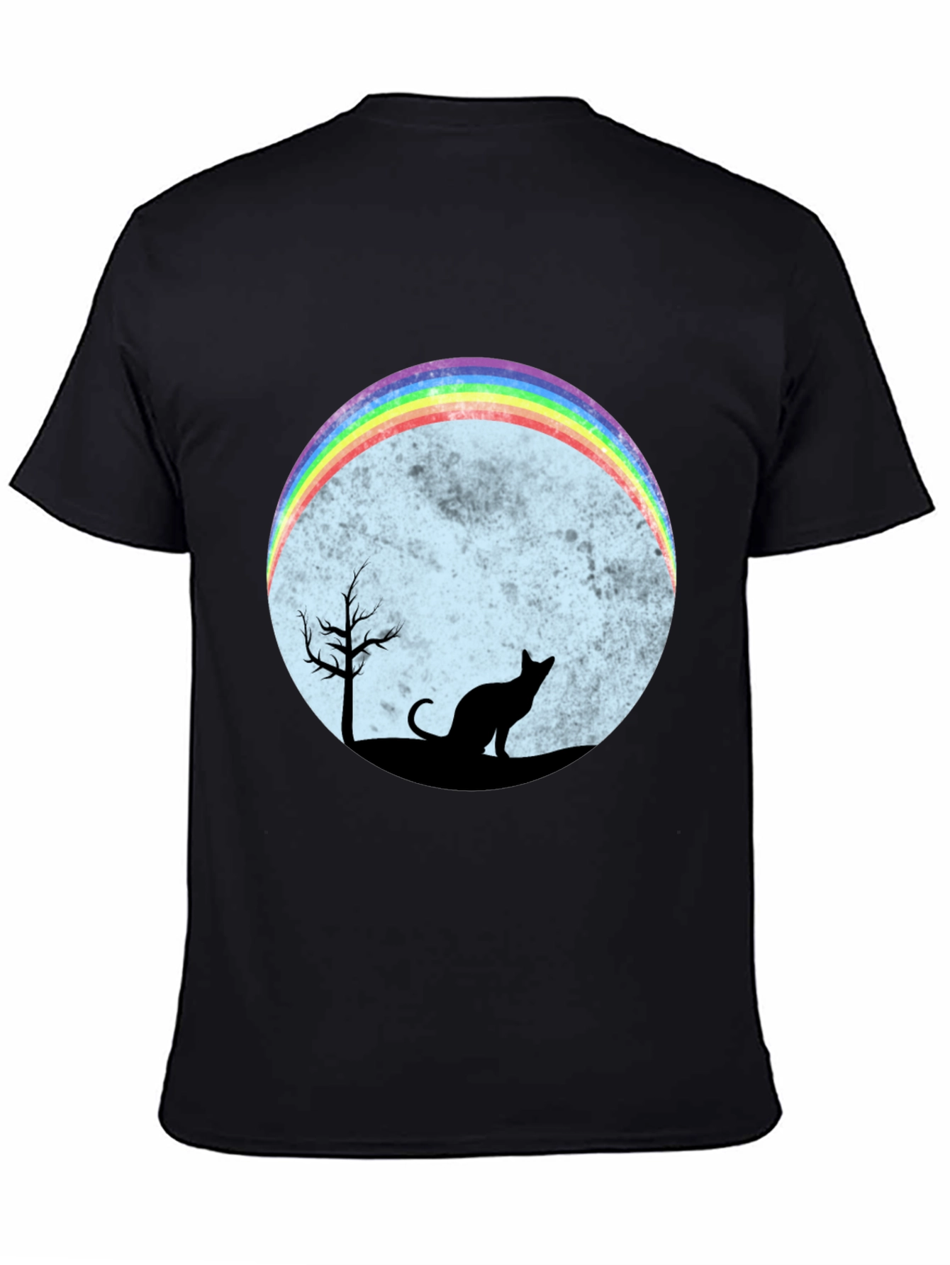 Black Rainbow Cat Silhouette Graphic T-Shirt view 4