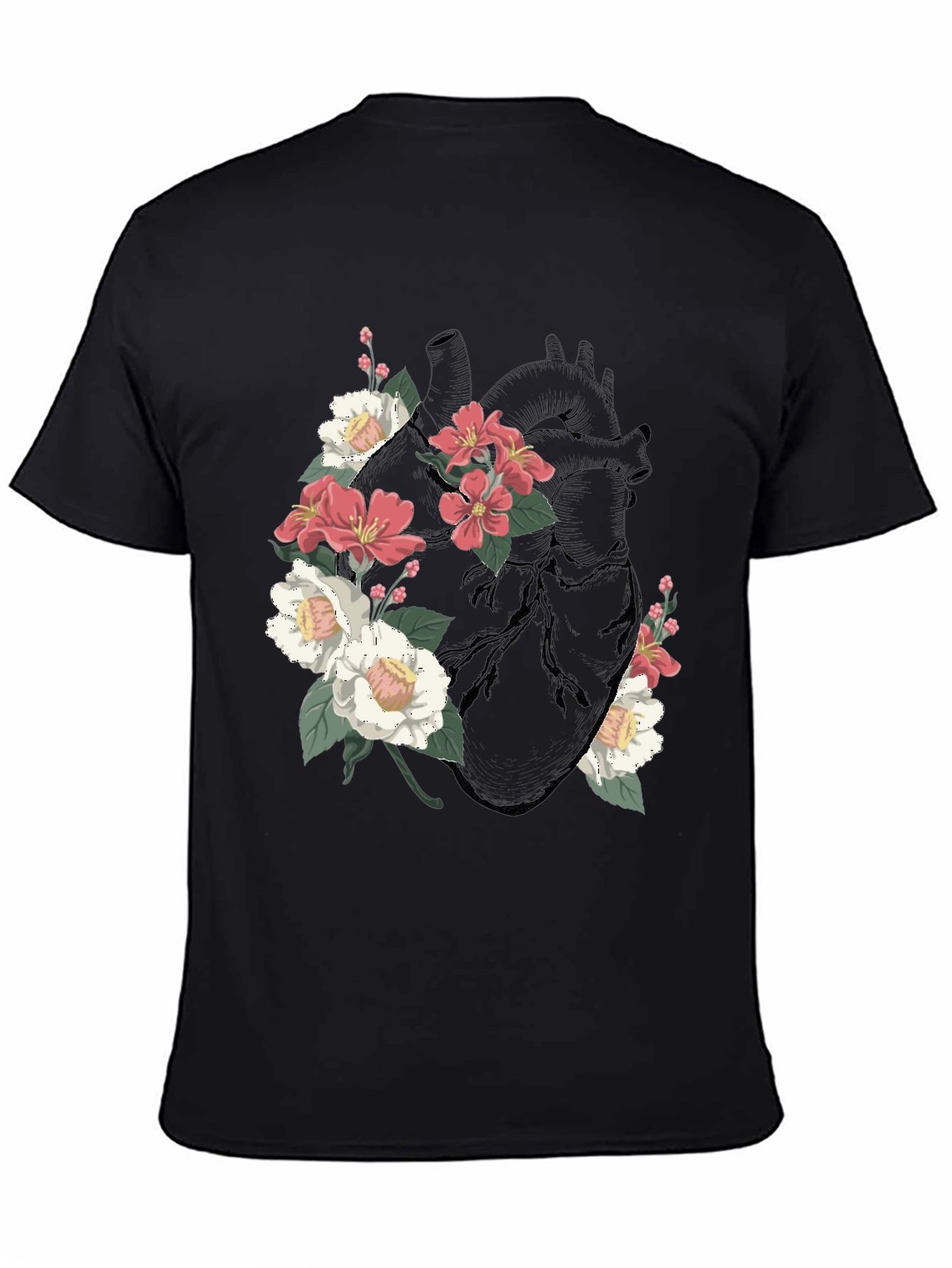 Black Floral Heart Graphic T-Shirt - Black view 4