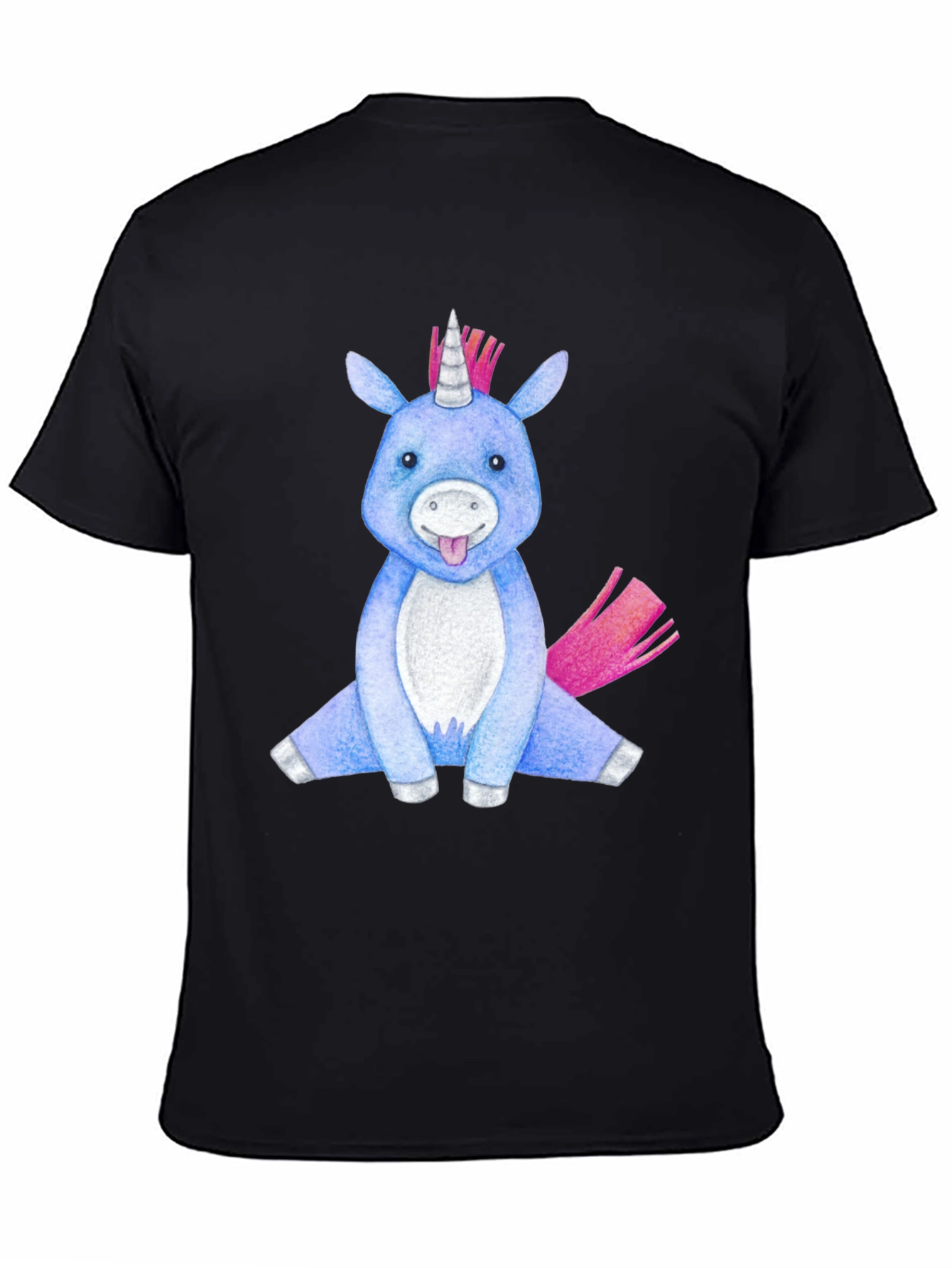 Black Cute Unicorn Graphic Tee - Black Cotton Blend view 4