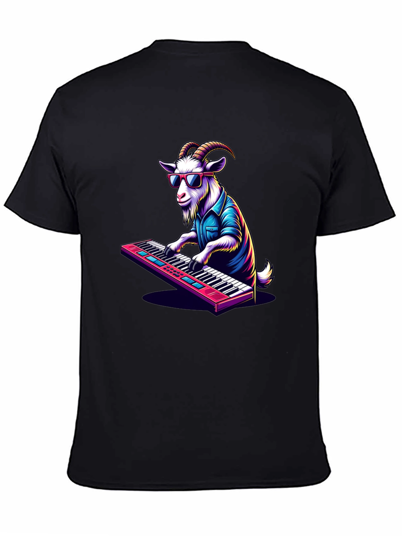 Black Goat Playing Keyboard T-Shirt - Cool Animal Tee view 4