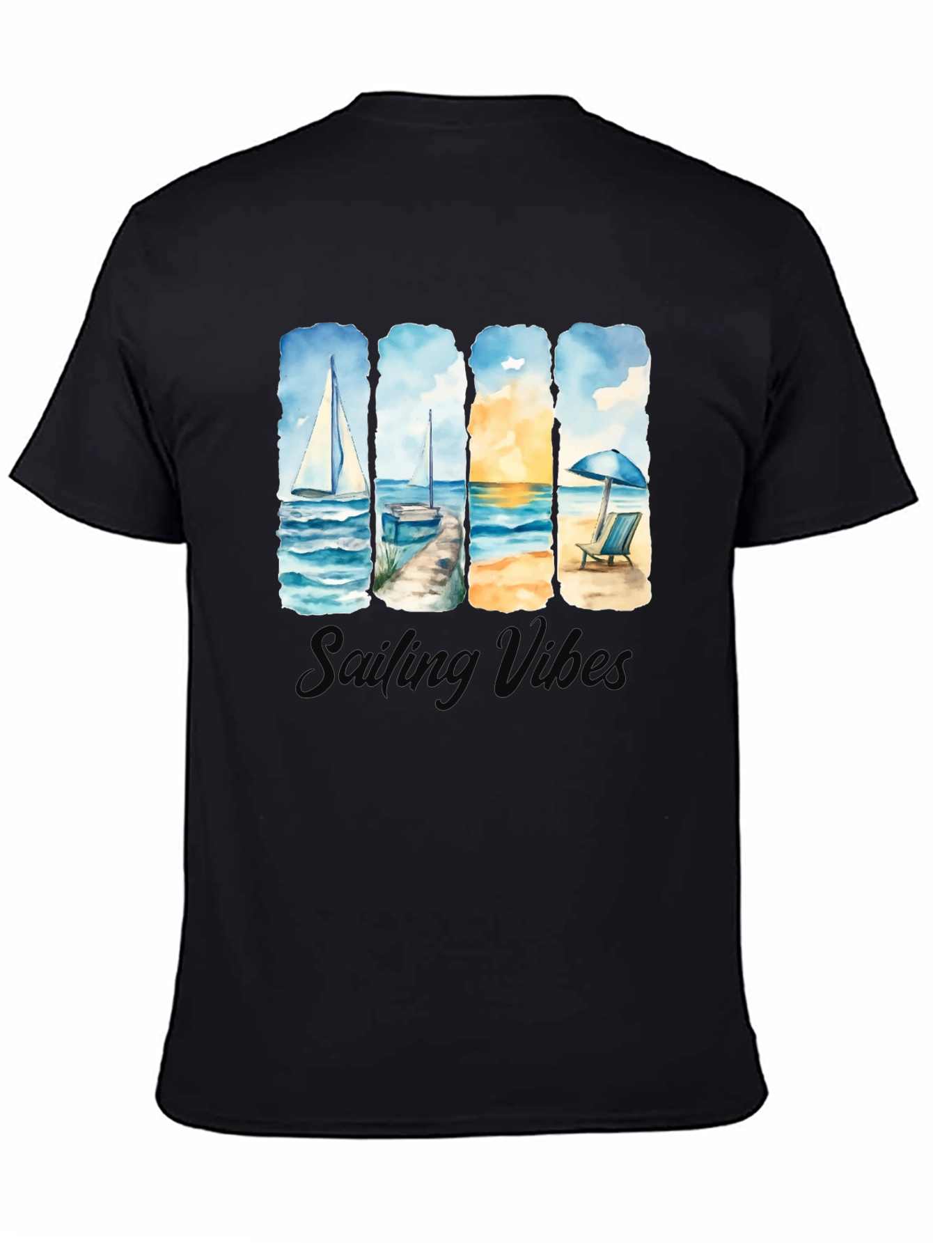 Black Sailing Vibes T-Shirt - Black Cotton Tee view 4