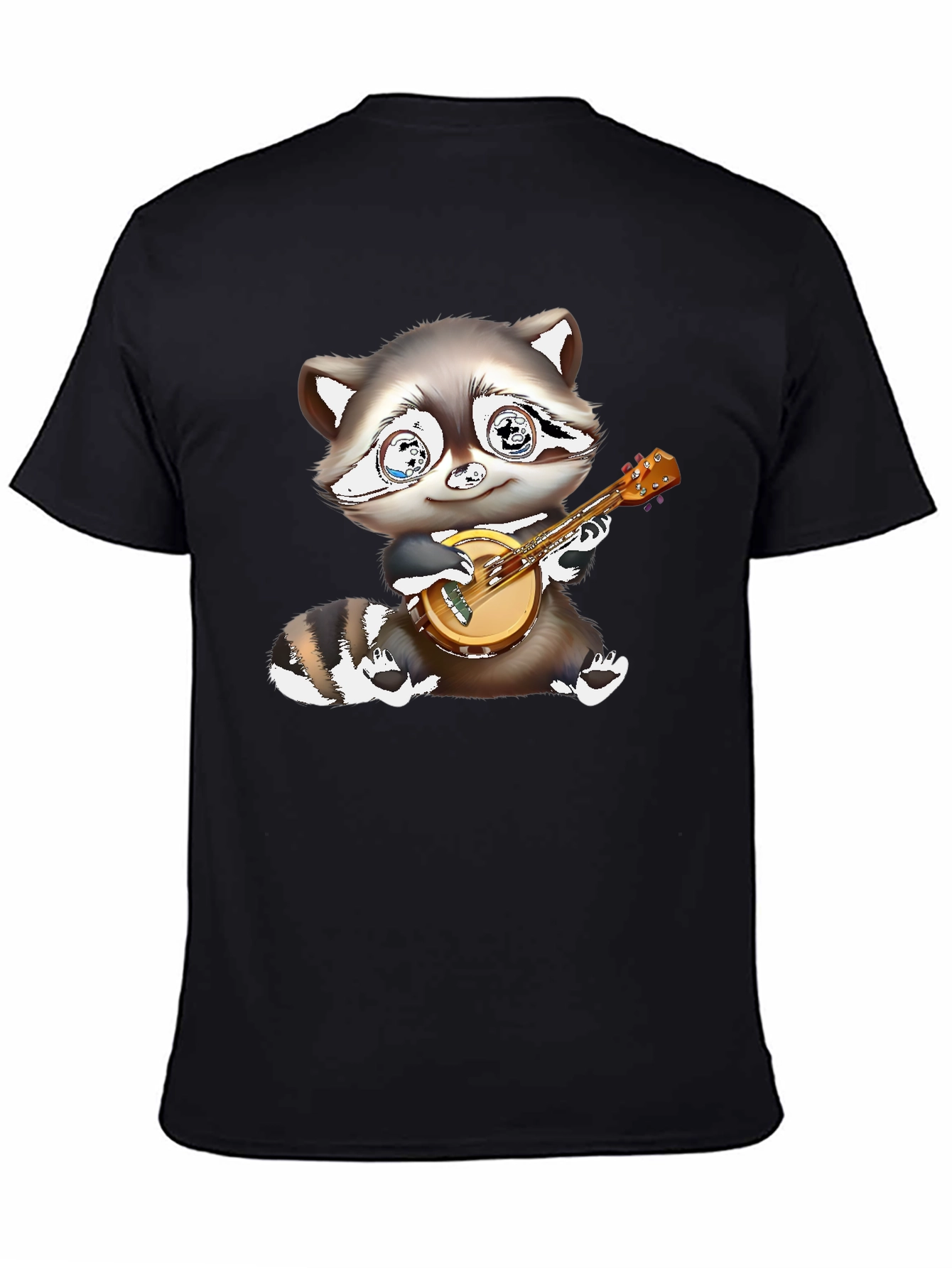 Black Raccoon Banjo Player Graphic Tee - Black Cotton Blend view 4