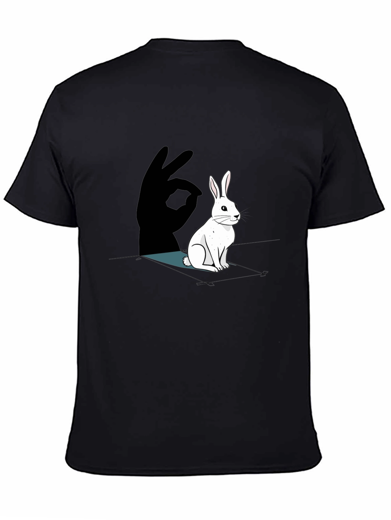 Black Rabbit Shadow Hand T-Shirt - Black Cotton Tee view 4