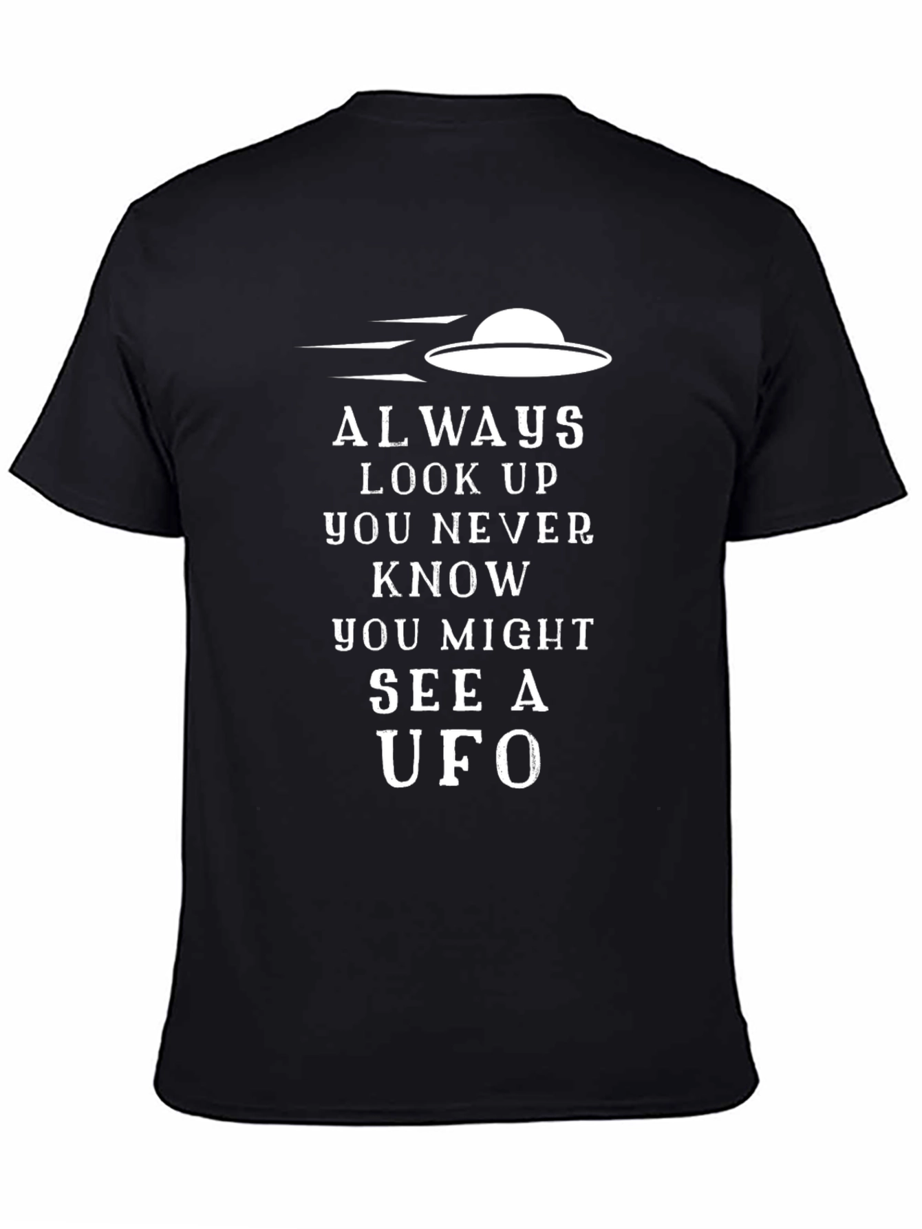 Black Always Look Up UFO Graphic Black T-Shirt view 4