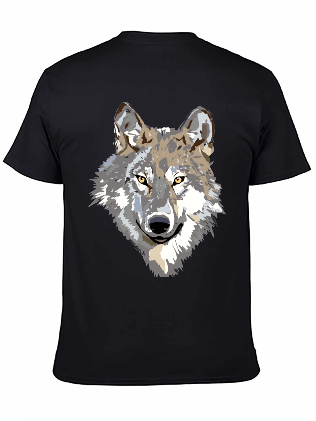 Black Men's Black T-Shirt with Wolf Graphic view 4