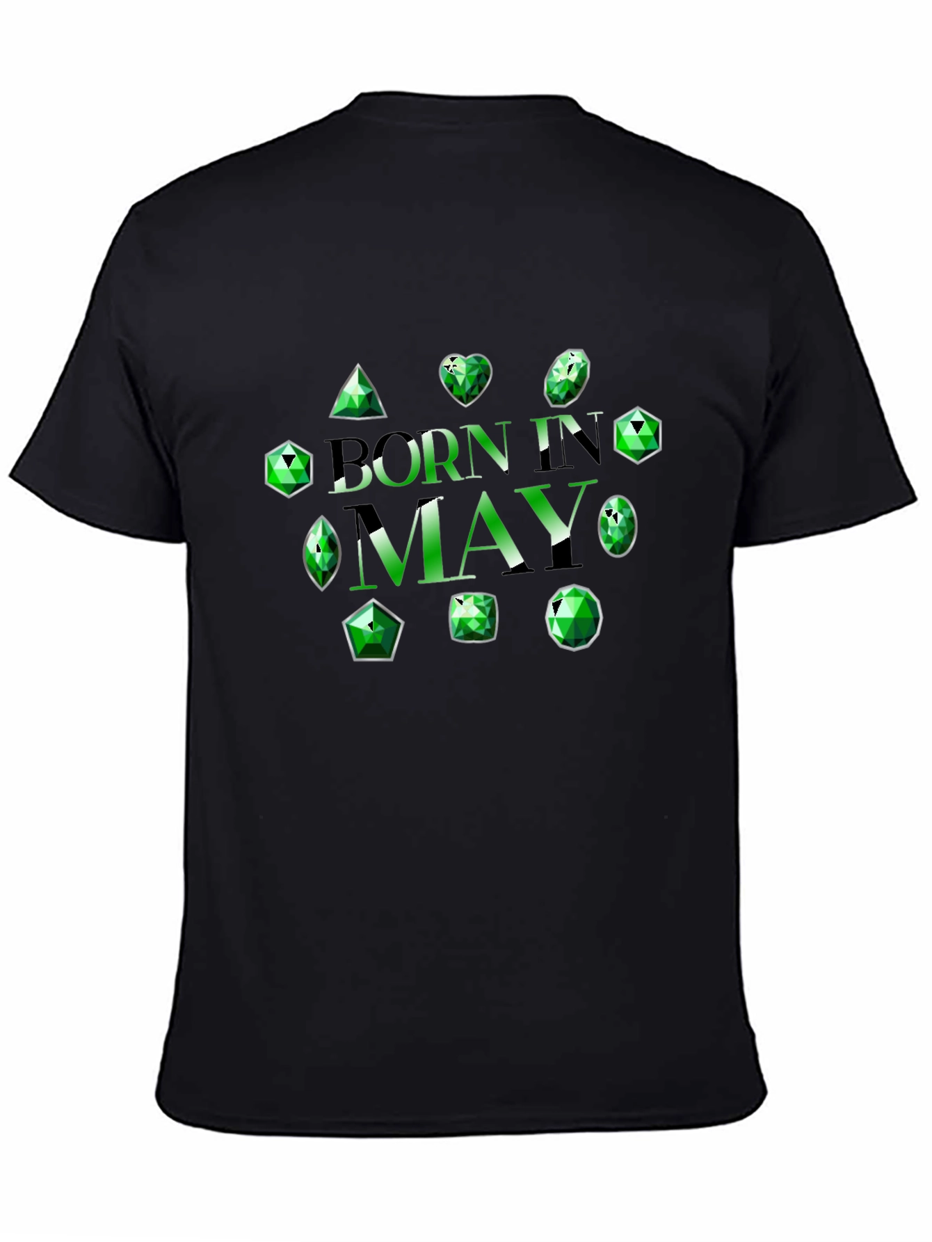 Black Born in May Emerald Gemstone T-Shirt view 4