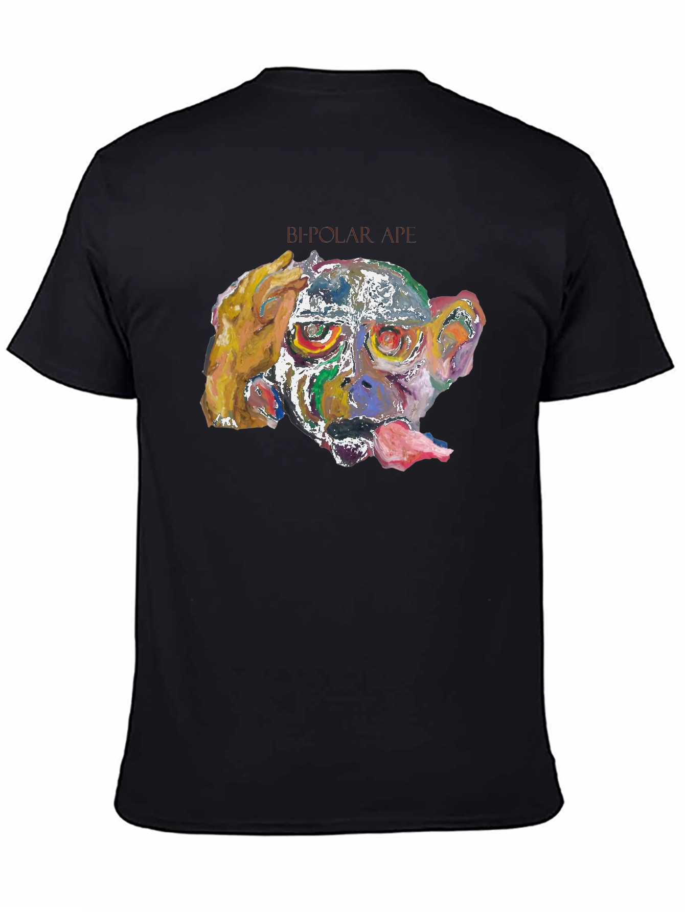 Black Abstract Monkey Graphic Tee - Black Cotton Blend view 4