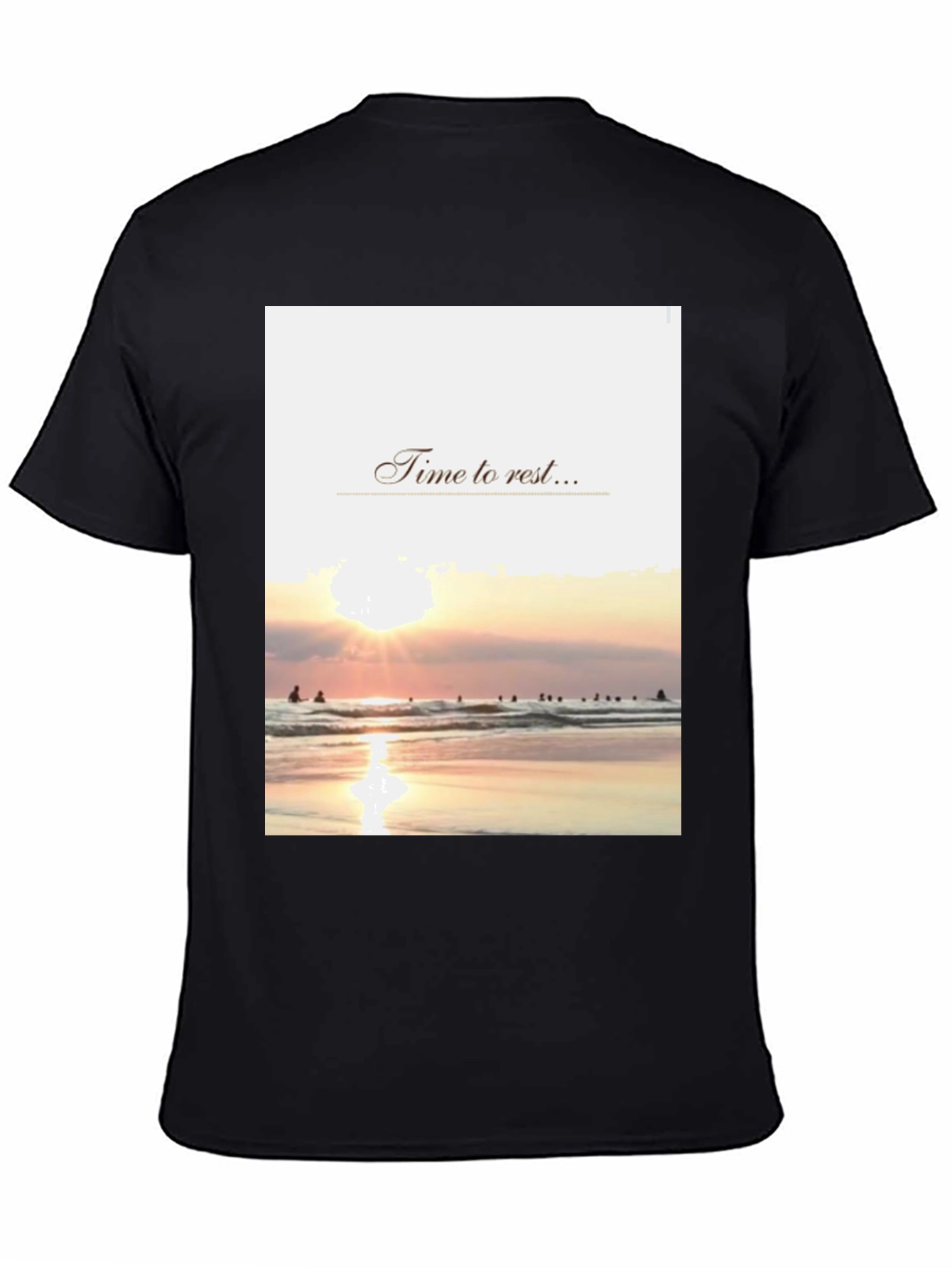 Black Time to Rest Graphic Tee - Beach Sunset Design view 4