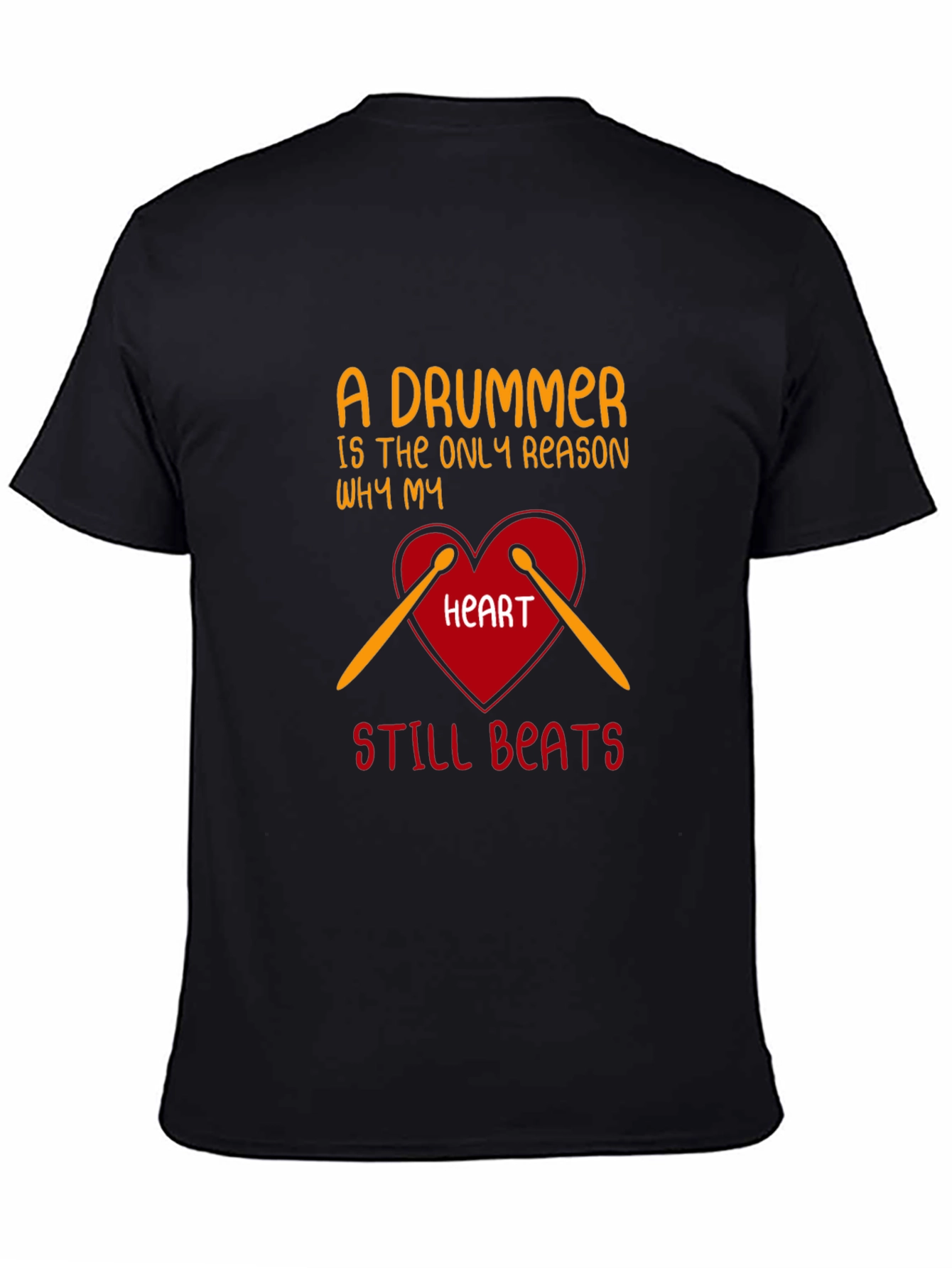 Black Drummer Heartbeat Tee - Music Lover T-Shirt view 4