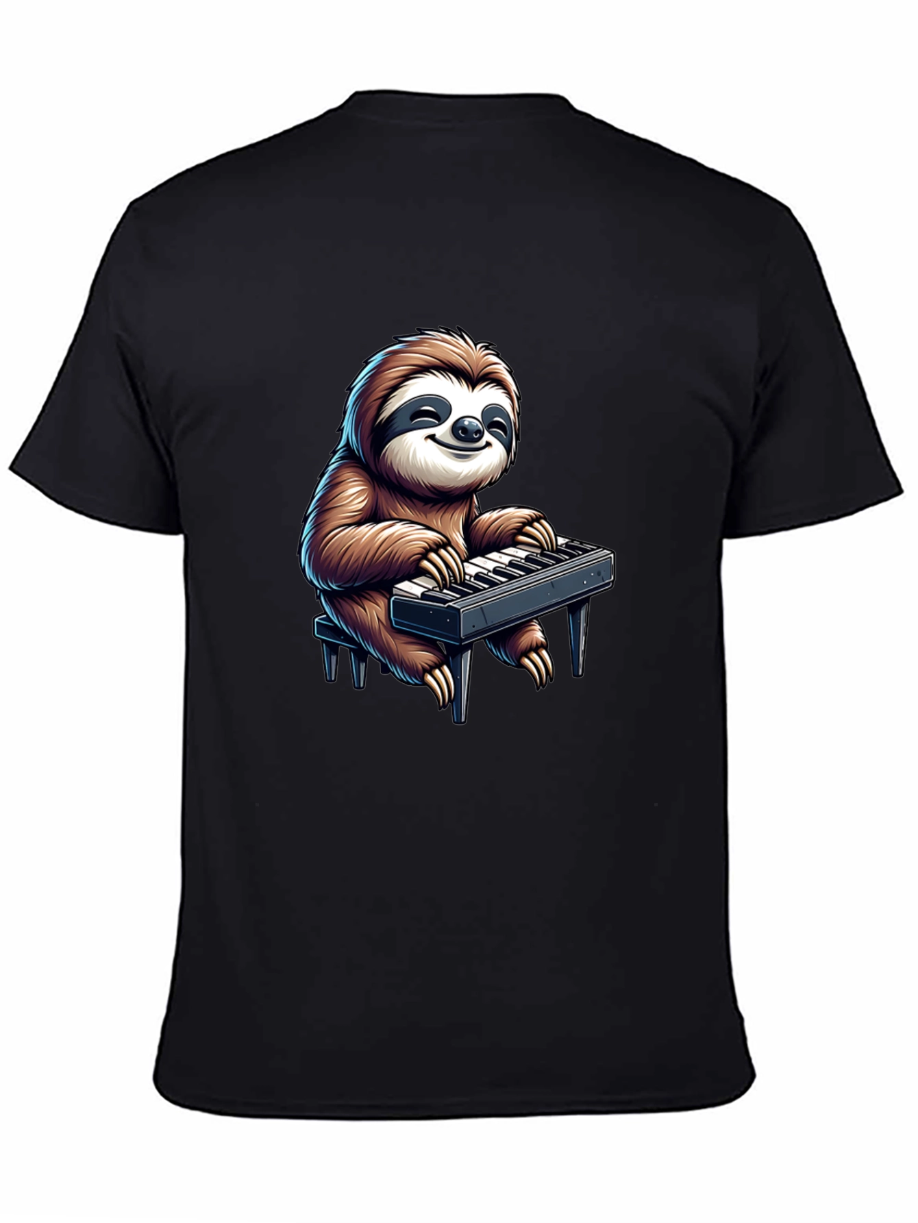 Black Sloth Playing Keyboard Graphic Tee - Black view 4