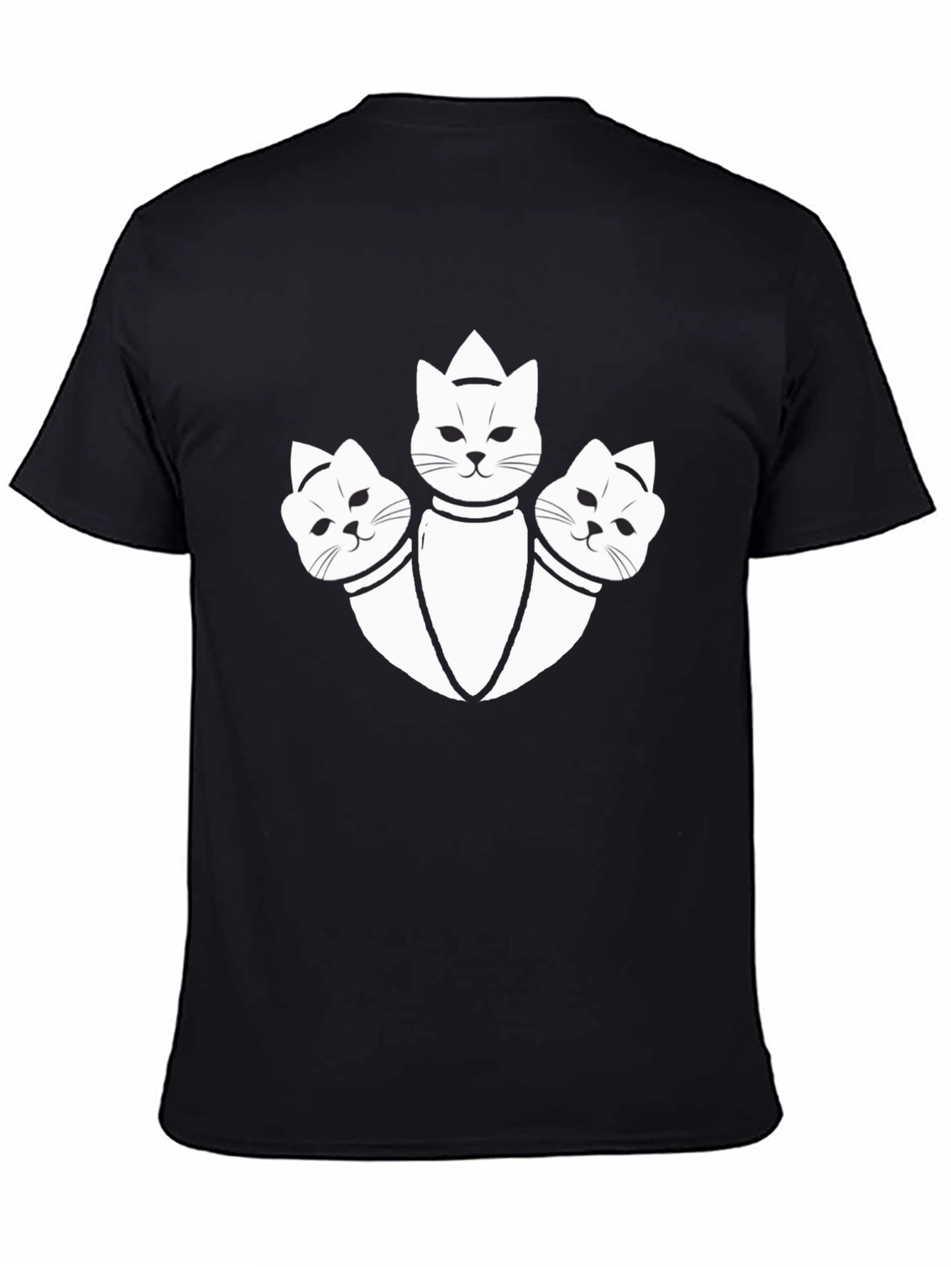 Black Three-Headed Cat Graphic Tee - Unique Design view 4