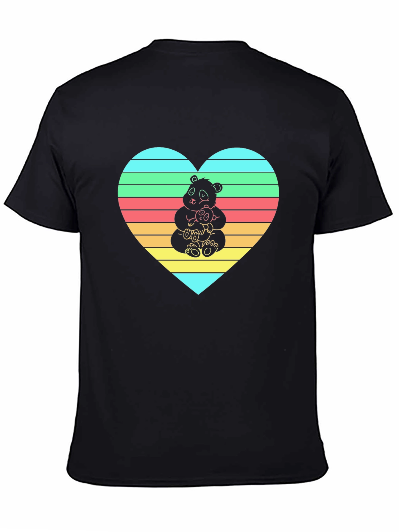 Black Panda Hug Heart Graphic Tee - Black Crew Neck view 4