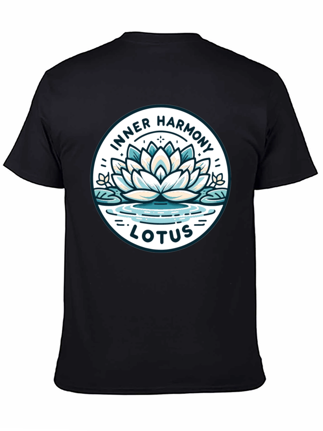 Black Inner Harmony Lotus T-Shirt - Meditative Graphic Tee view 4
