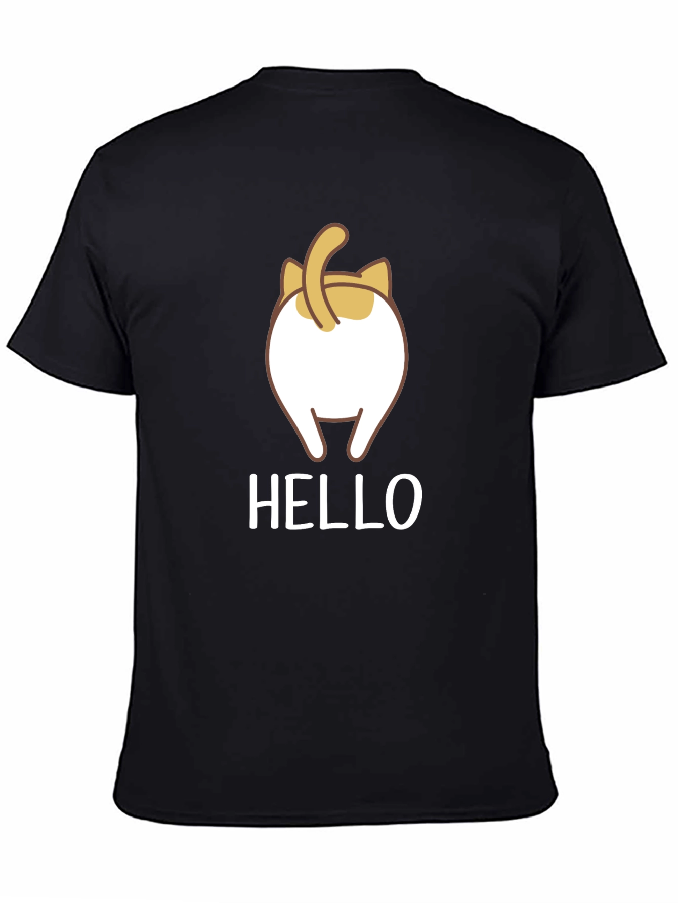 Black Funny Cat Butt T-Shirt - Hello! view 4