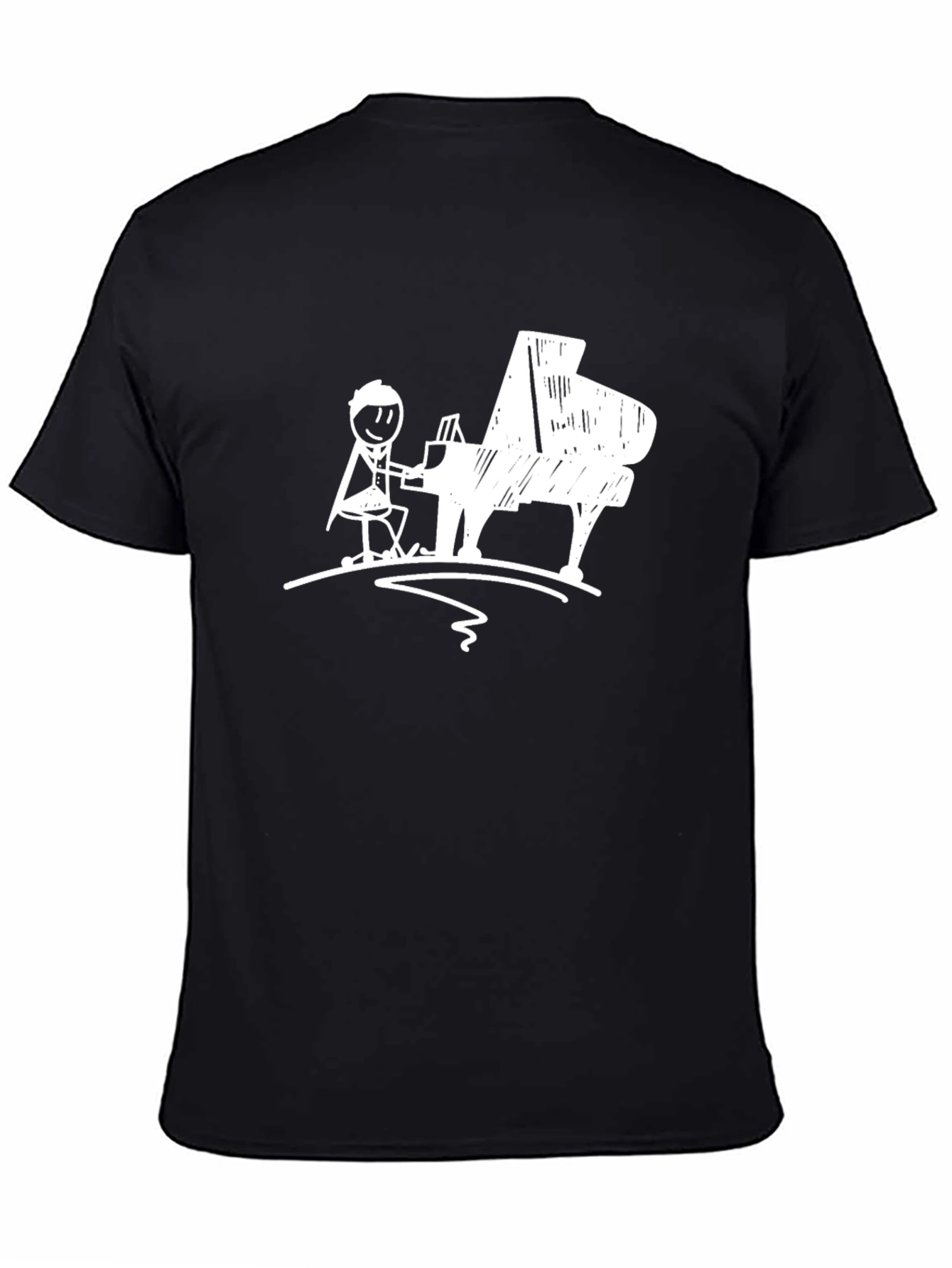Black Piano Player Graphic T-Shirt - Black Cotton Tee view 4