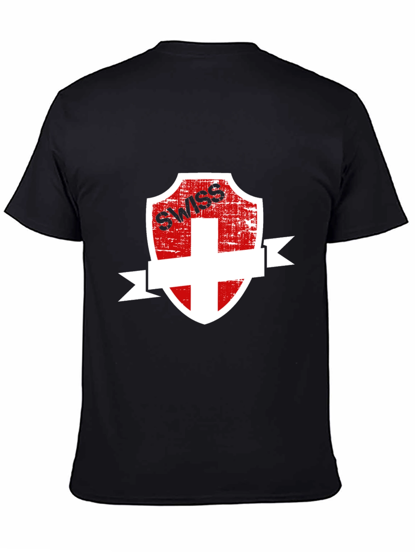 Black Swiss Shield Graphic Tee - Black Cotton T-Shirt view 4