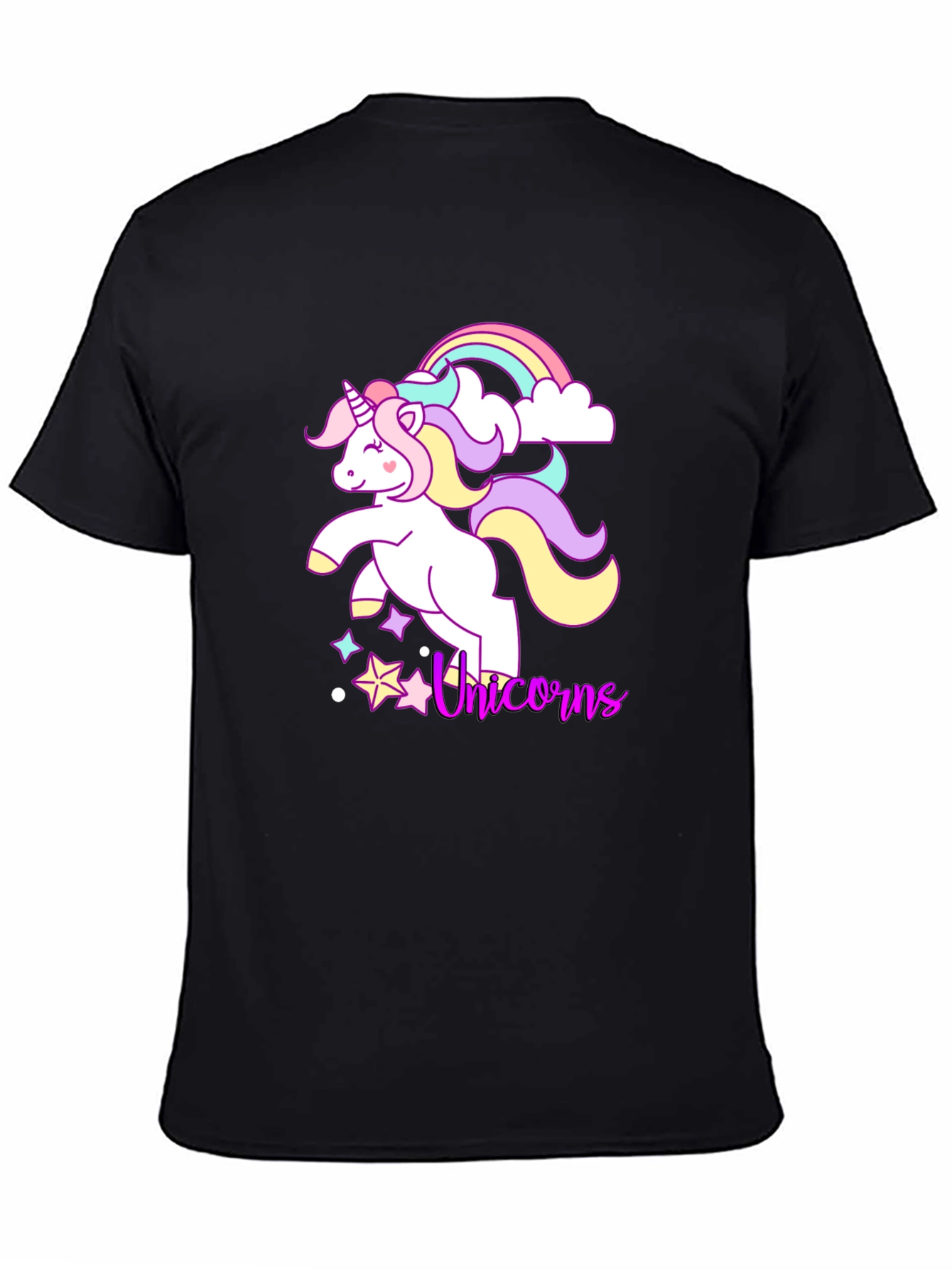 Black Unicorn Rainbow Graphic Tee - Black Cotton Casual Shirt view 4