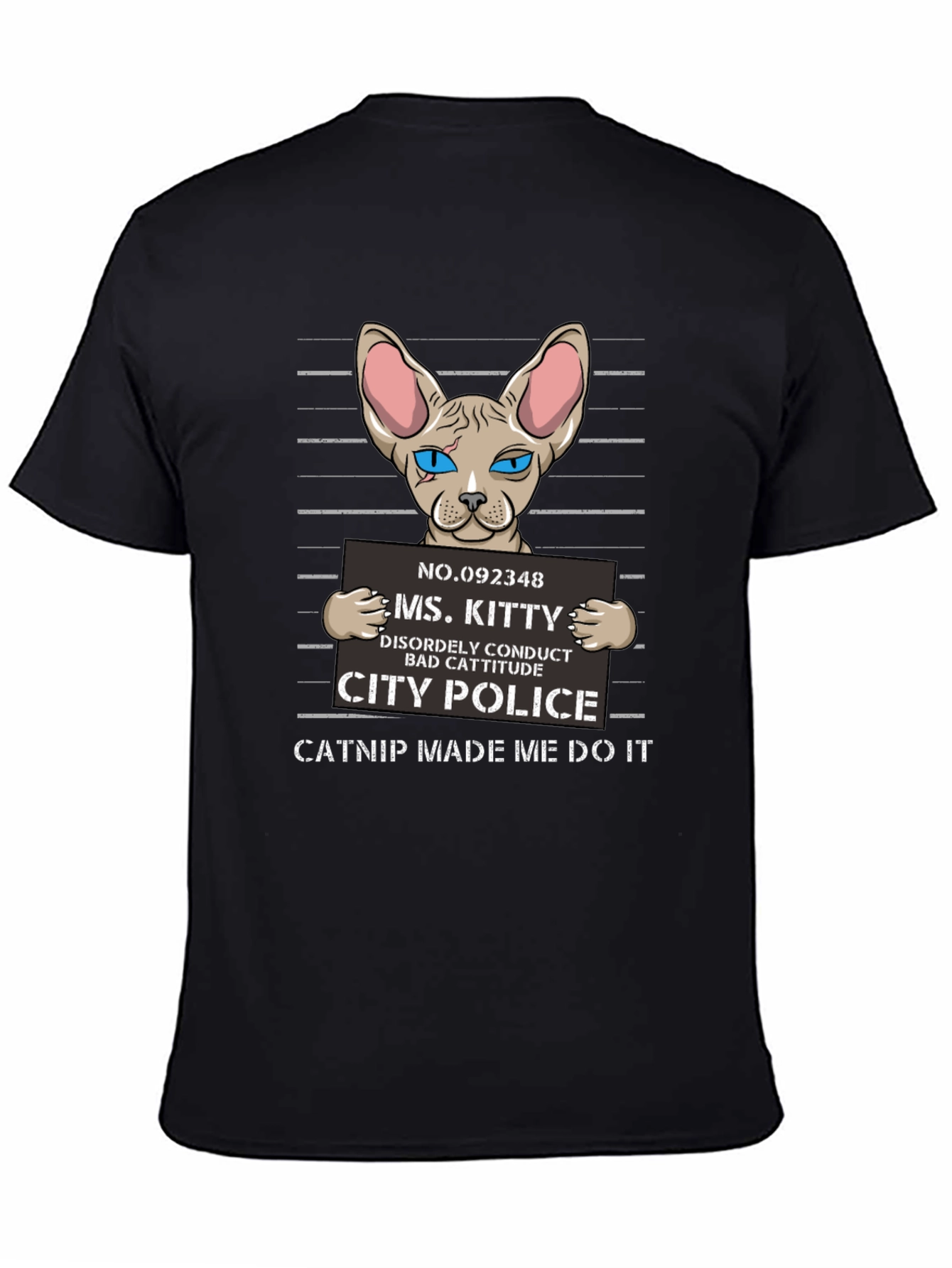 Black Cat Mugshot T-Shirt - Funny Catnip Tee view 4