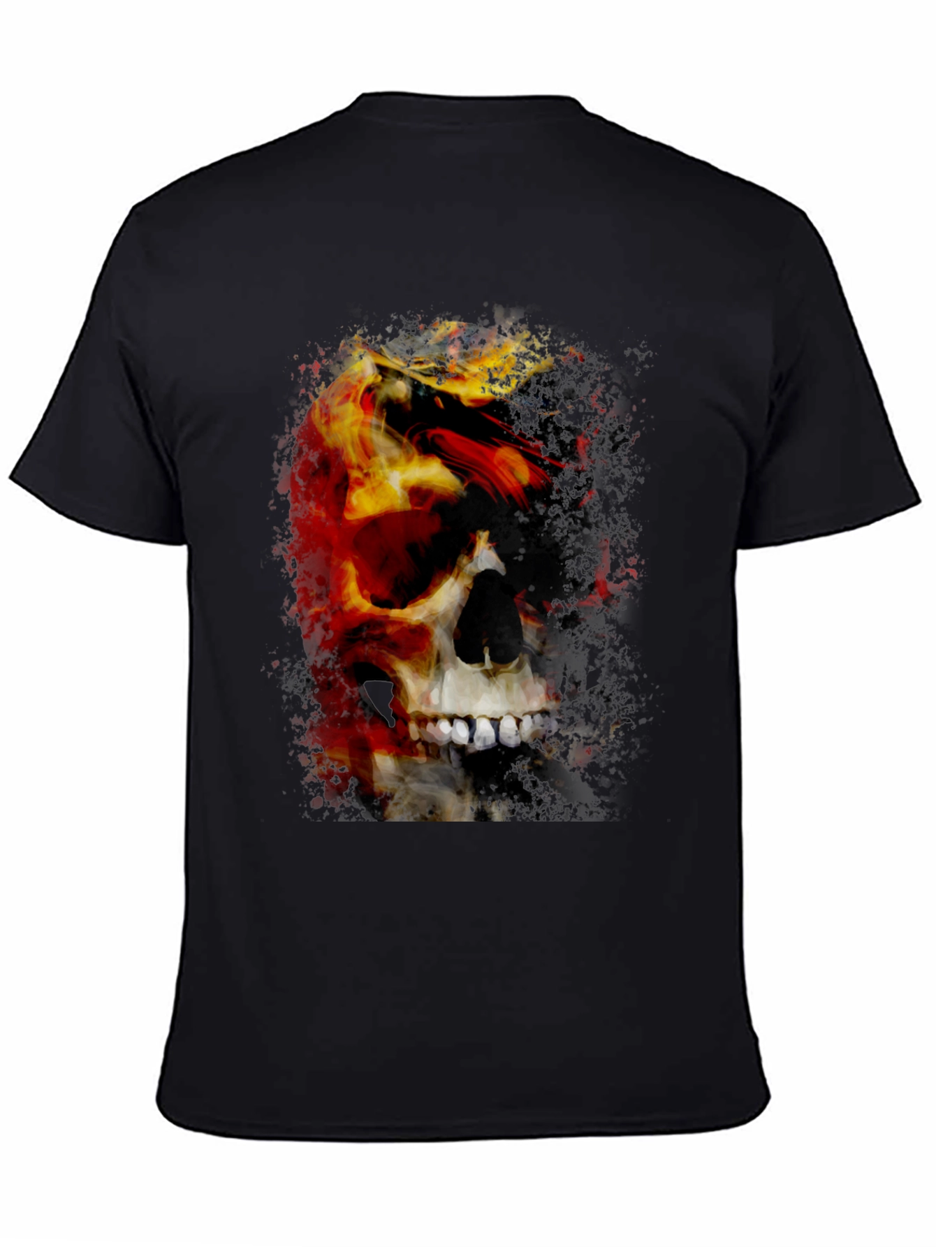 Black Skull & Fire Graphic T-Shirt - Men's Black Tee view 4