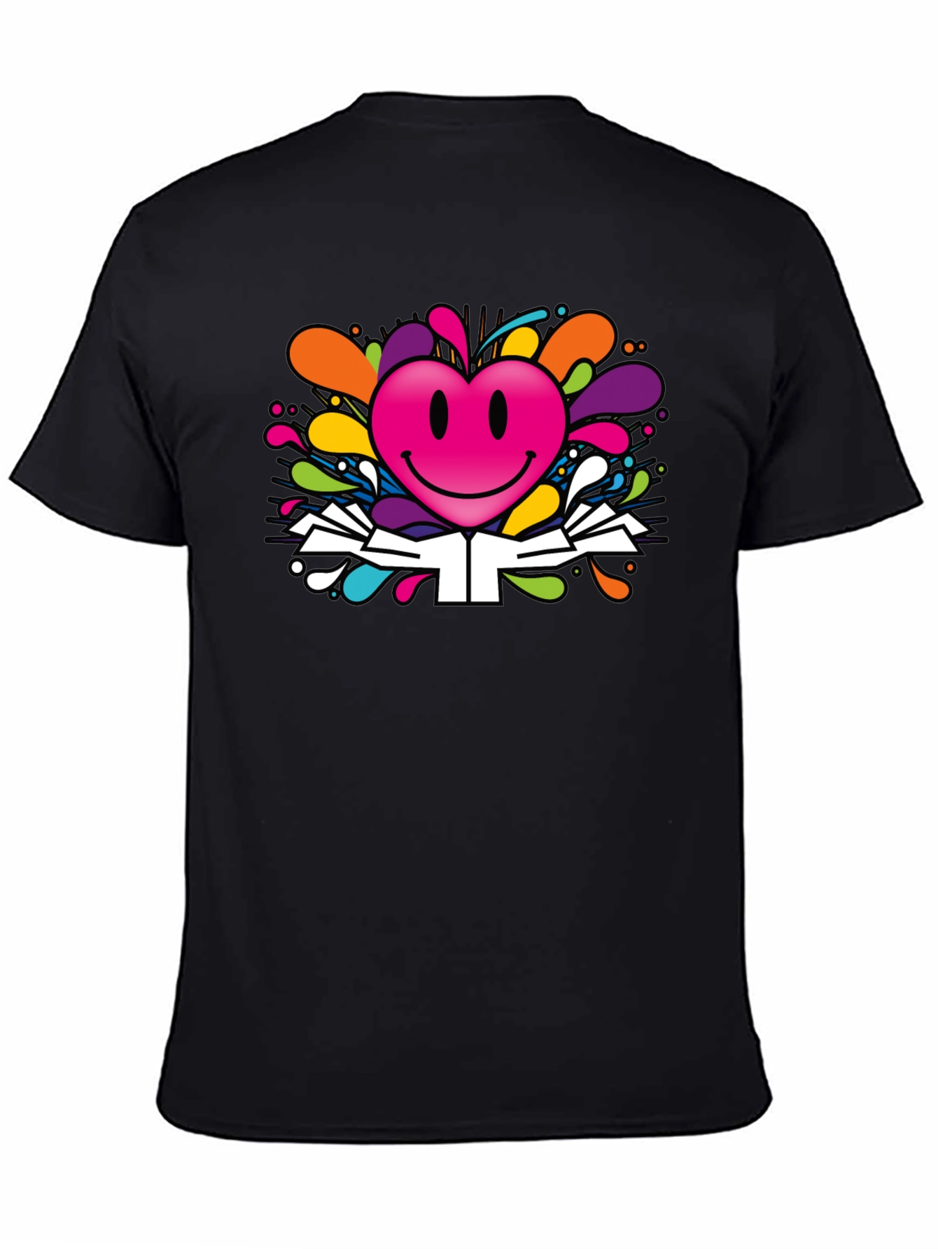 Black Smiley Heart Graphic Tee - Colorful Fun Design view 4