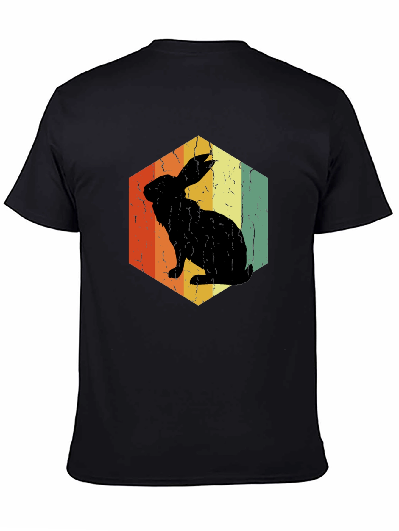 Black Retro Rabbit Hexagon Graphic T-Shirt view 4